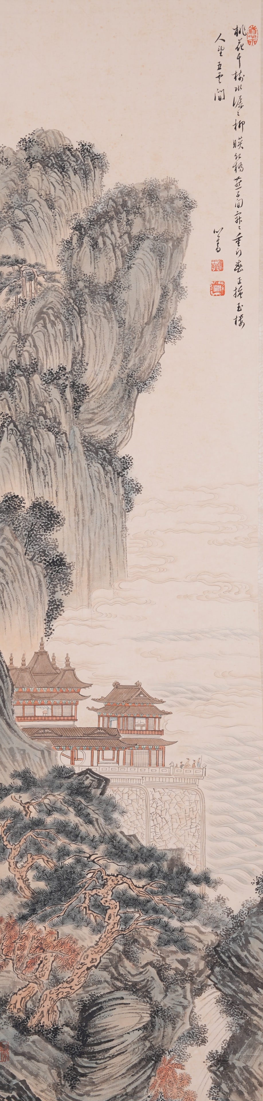 A LANDSCAPE AND PAVILION PAINTING ON PAPER BY PU RU.溥儒: Landscape and Pavilion Painting on Paper by Pu Ru.溥儒