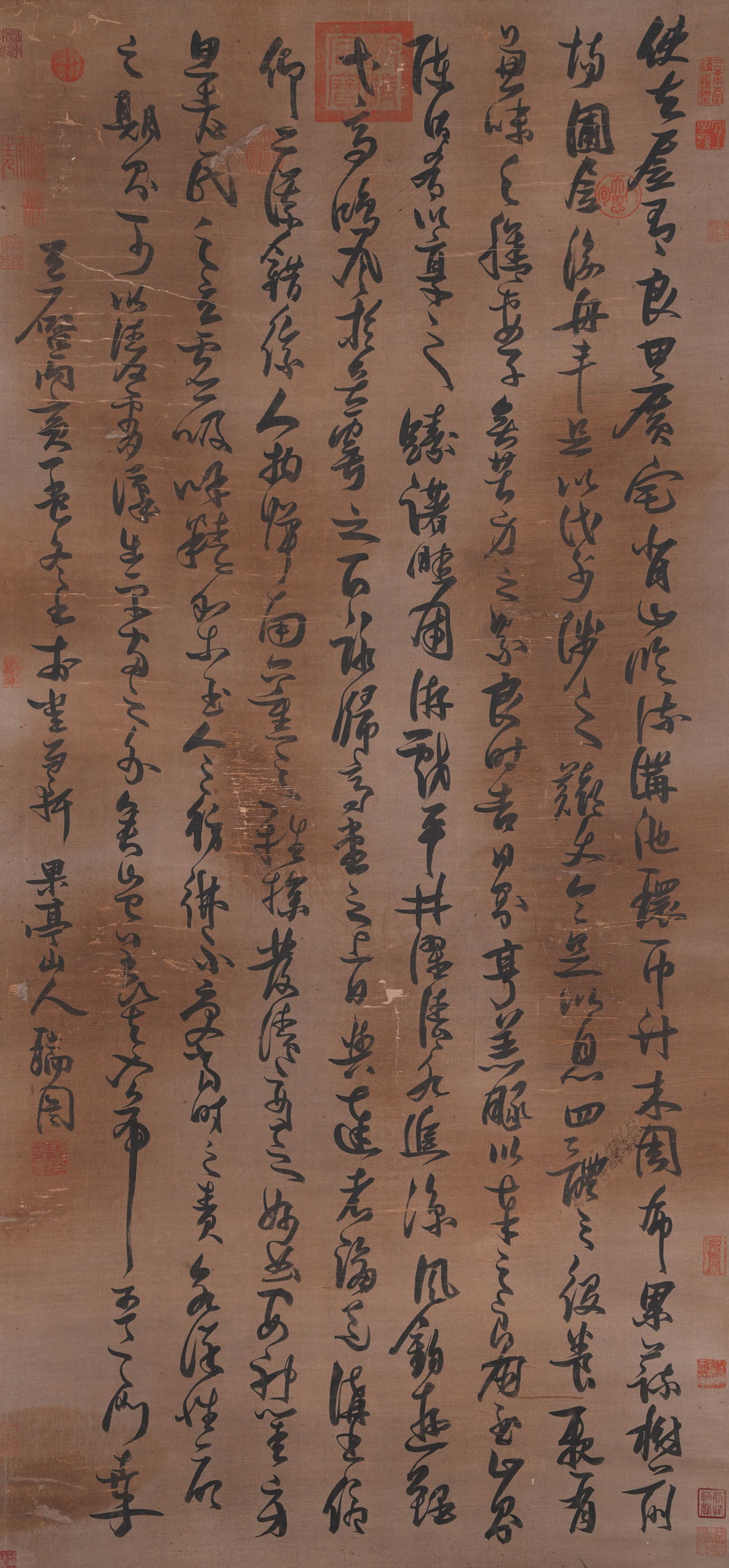 A CALLIGRAPHY ON SILK BY ZHANG RUITU.張瑞圖: Calligraphy on Silk by Zhang Ruitu.張瑞圖