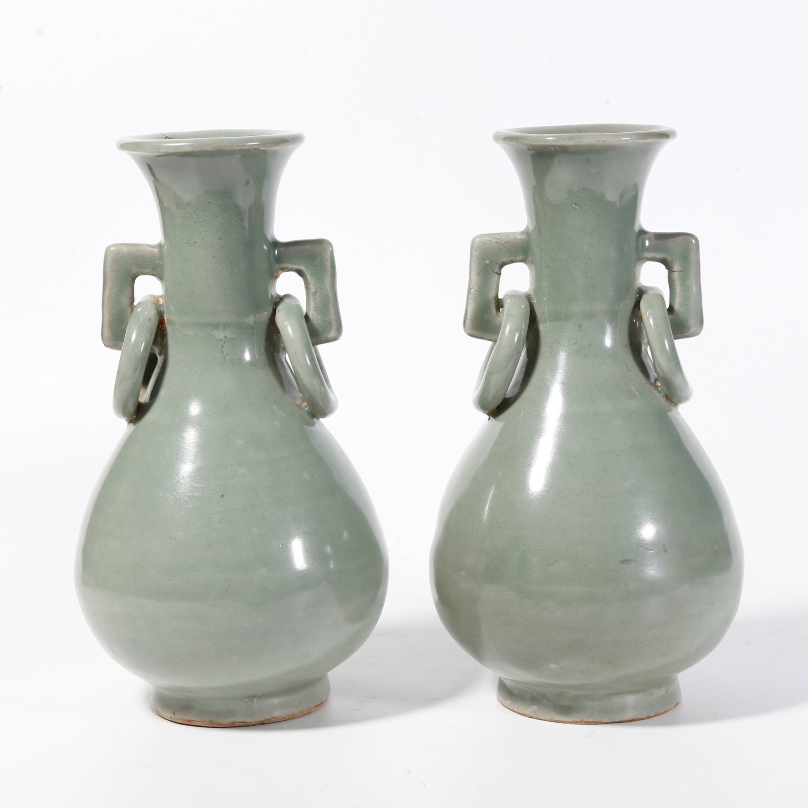A LONGQUAN KILN DOUBLE-EARED VASE (PAIR): Longquan Kiln Double-eared Vase (Pair)