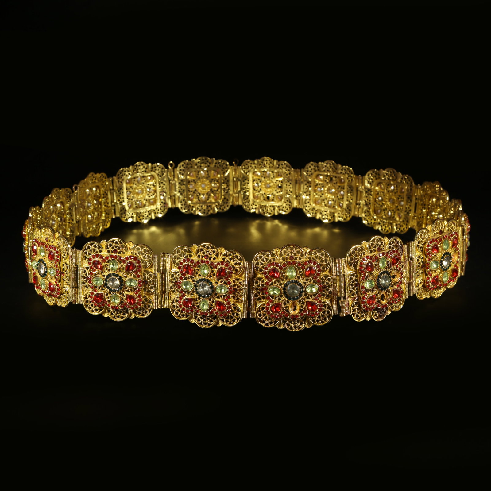A GILT BRONZE INLAID GEMSTONE BELT (1 of 11)
