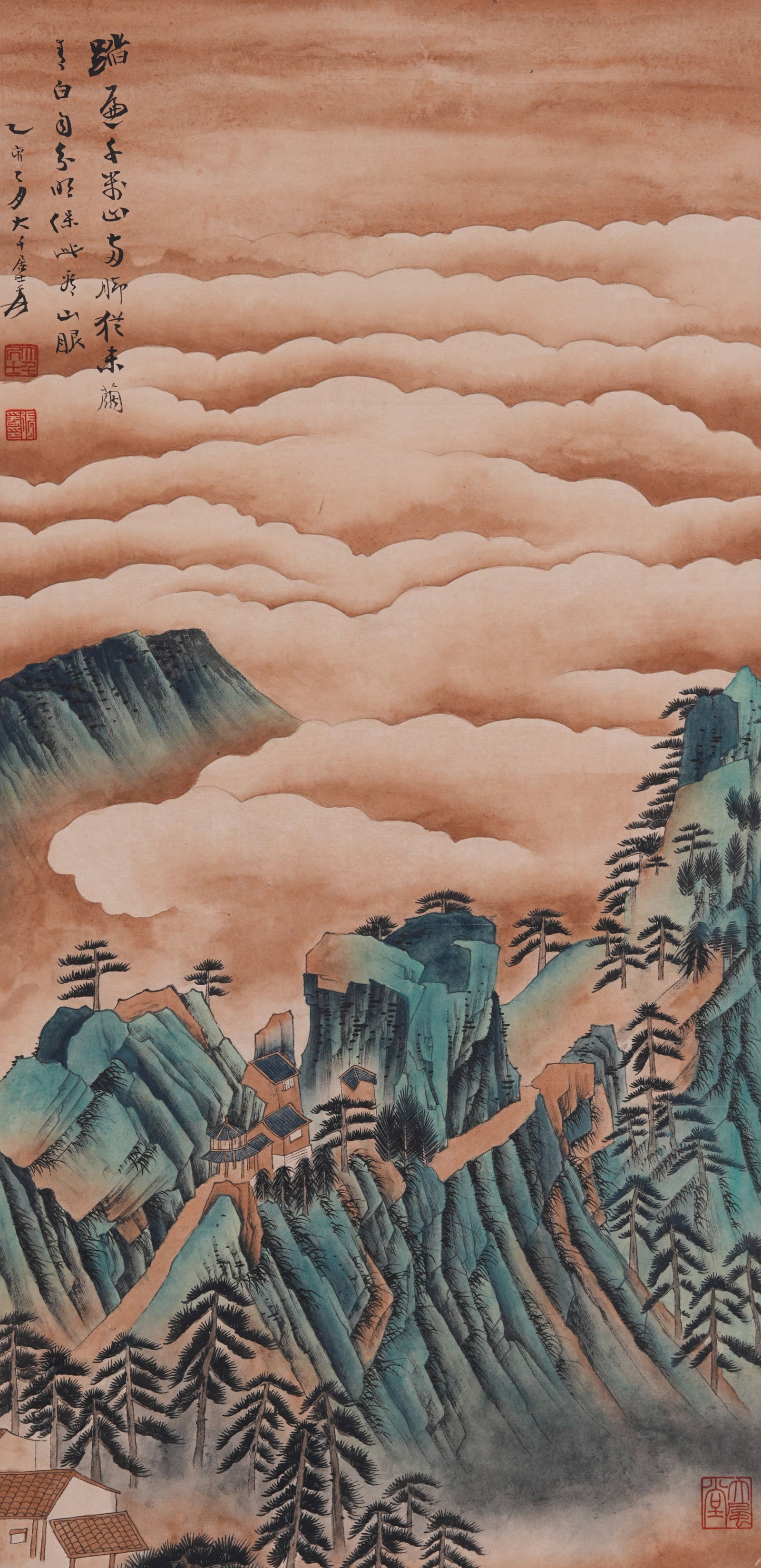 A LANDSCAPE PAINTING ON PAPER BY ZHANG DAQIAN.張大千: Landscape Painting on Paper by Zhang Daqian.張大千