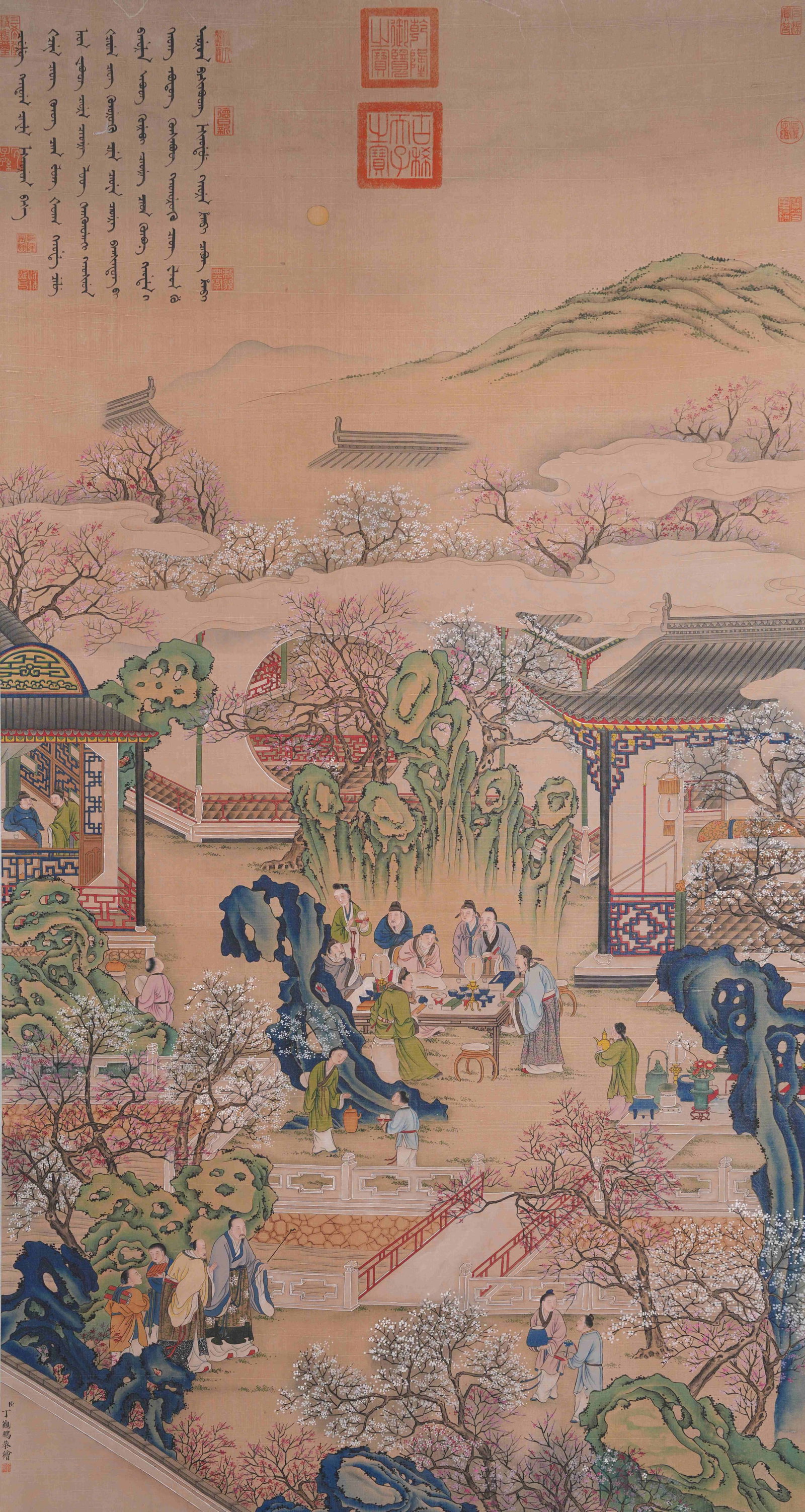 A NARRATIVE FIGURE PAINTING ON SILK BY DING GUANPENG.丁觀鵬: Narrative Figure Painting on Silk by Ding Guanpeng.丁觀鵬