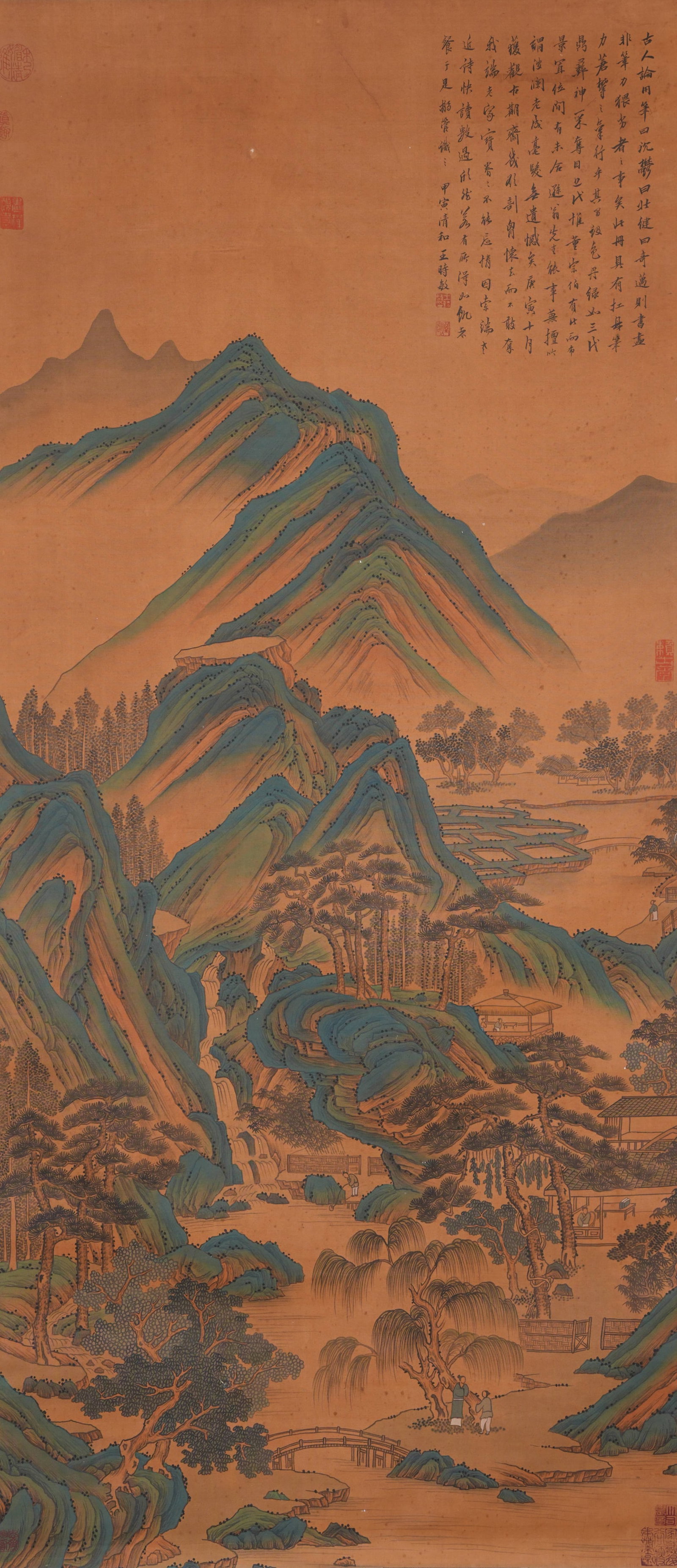 A LANDSCAPE PAINTING ON SILK BY WANG SHIMIN.王時敏: Landscape Painting on Silk by Wang Shimin.王時敏