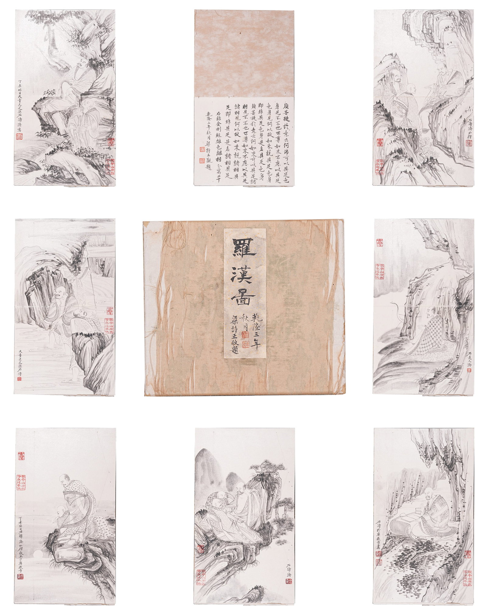A ALBUM OF ARHAT PAINTINGS ON PAPER BY SHITAO (13 LEAVES).石濤: Album of Arhat Paintings on Paper by Shitao (13 Leaves).石濤