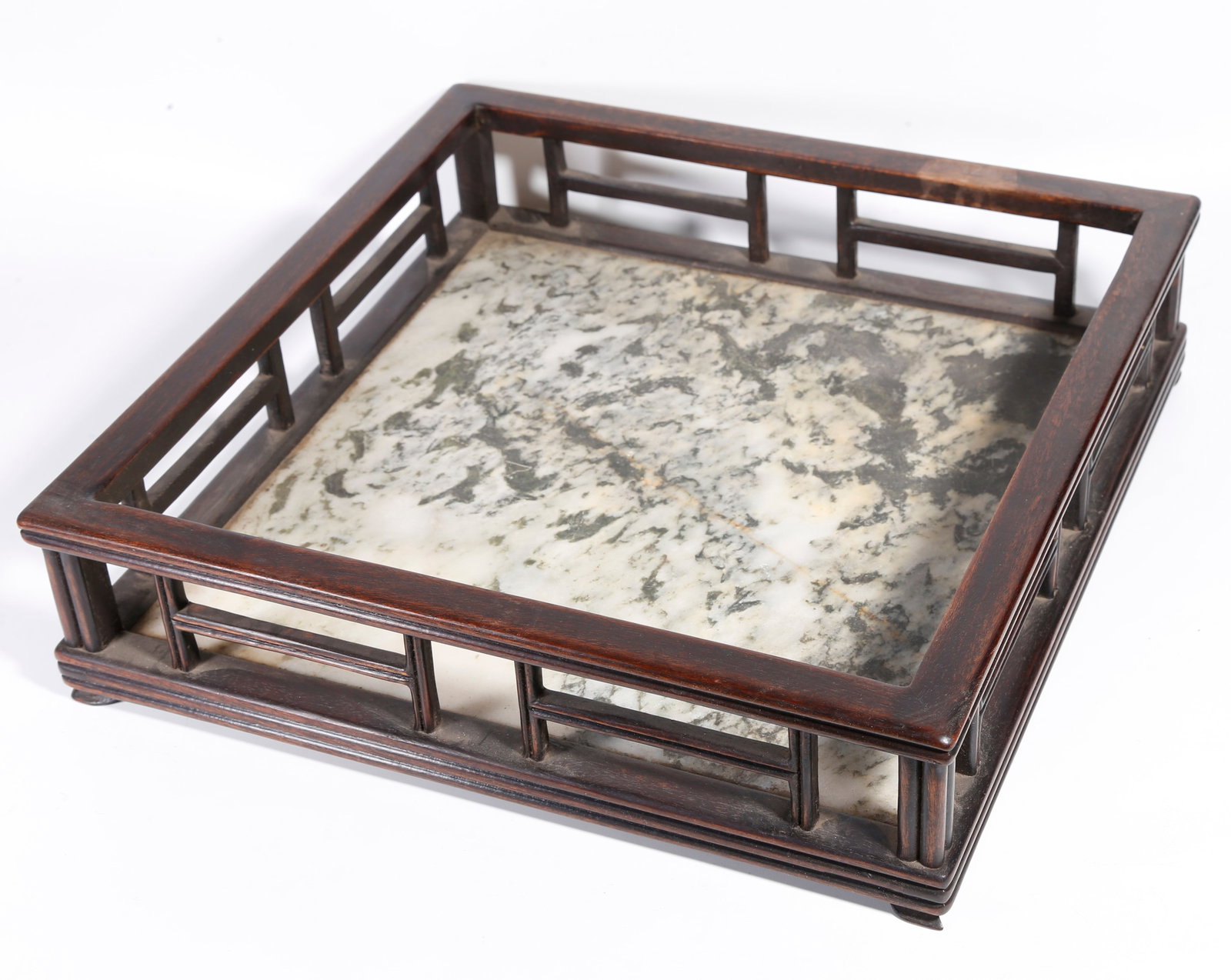 A MAHOGANY LITERARY TRAY INLAID WITH MARBLE (1 of 9)