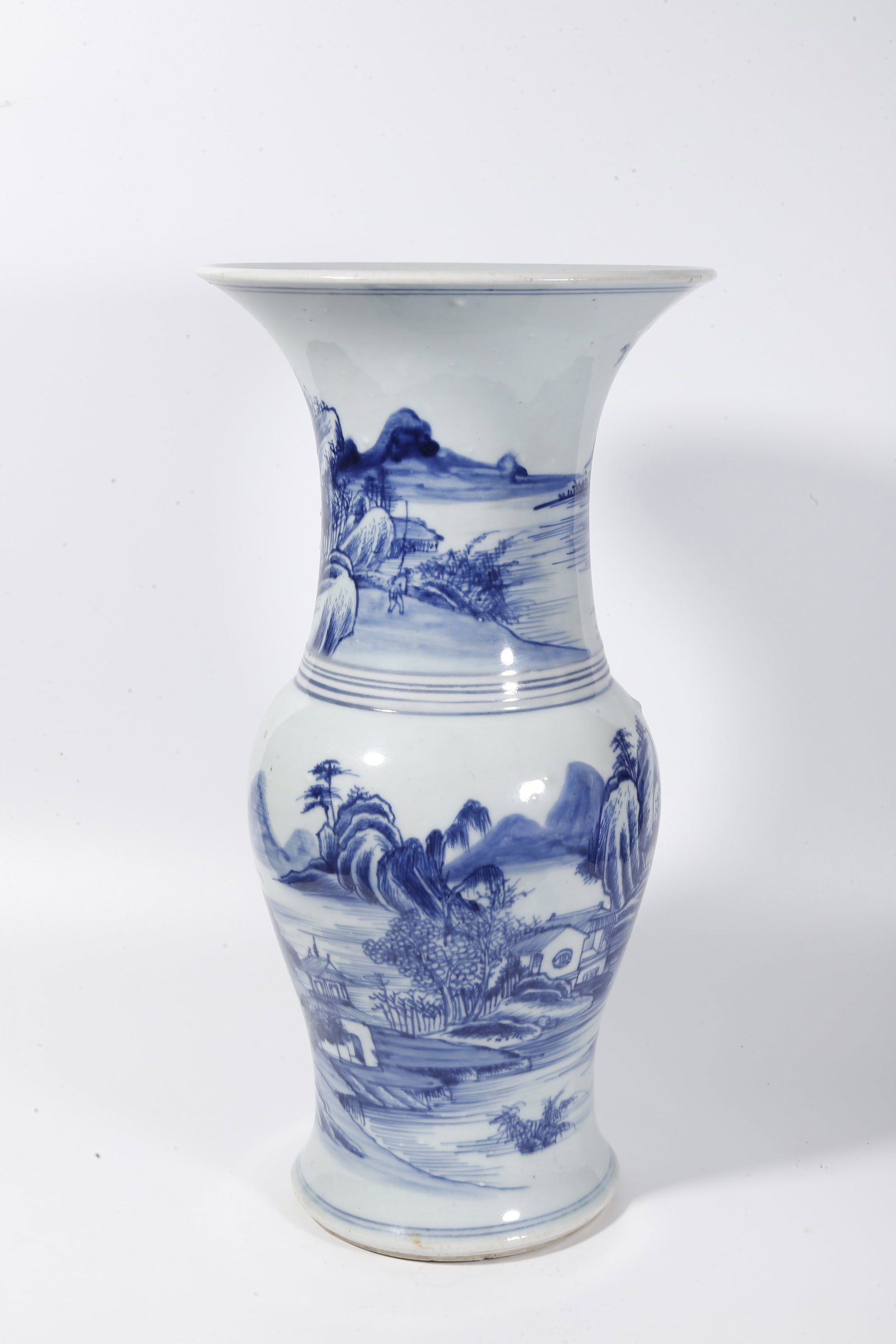 A BLUE AND WHITE LANDSCAPE AND FIGURE PATTERN GU VASE (1 of 9)