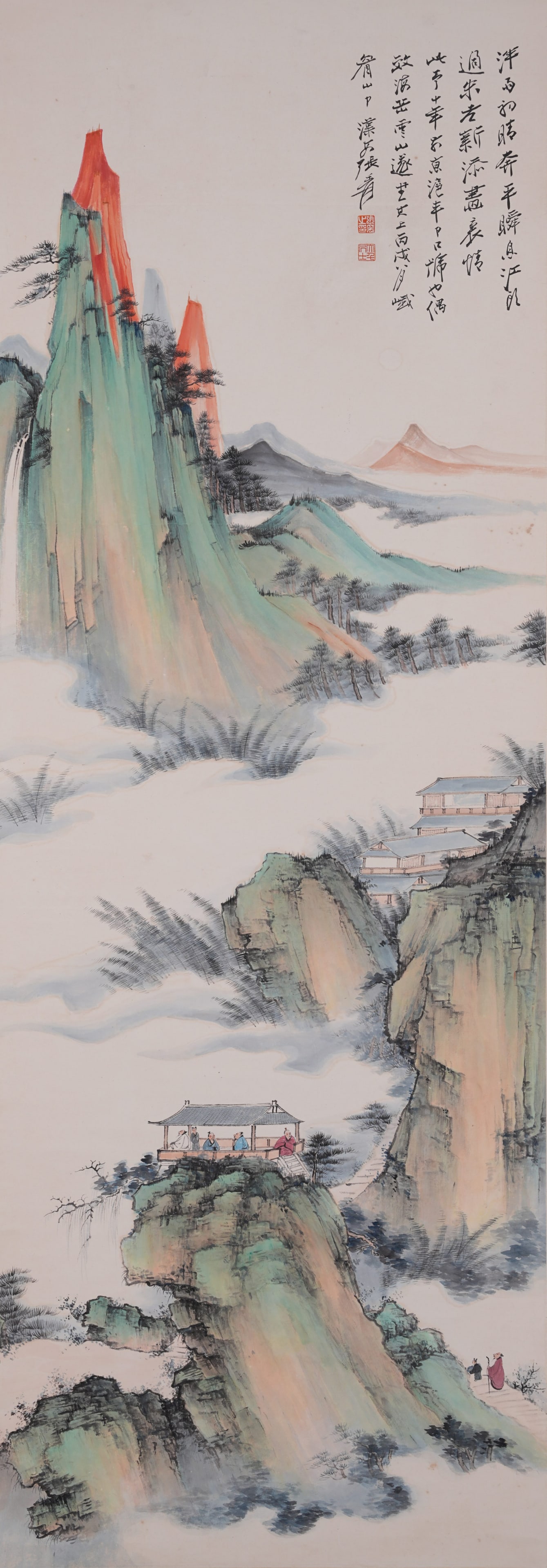 A LANDSCAPE PAINTING ON PAPER BY ZHANG DAQIAN.張大千: Landscape Painting on Paper by Zhang Daqian.張大千