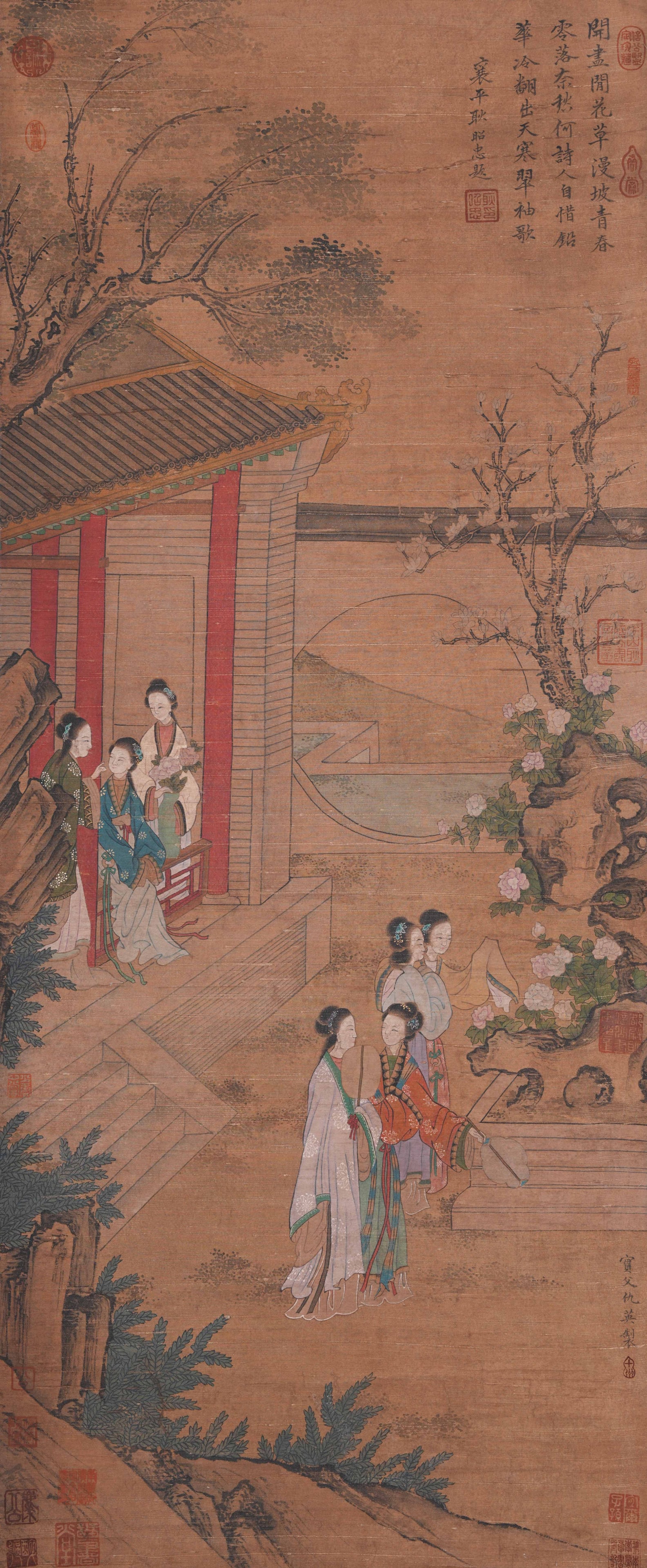 A COURTYARD BEAUTY PAINTING ON SILK BY QIU YING.仇英: Courtyard Beauty Painting on Silk by Qiu Ying.仇英