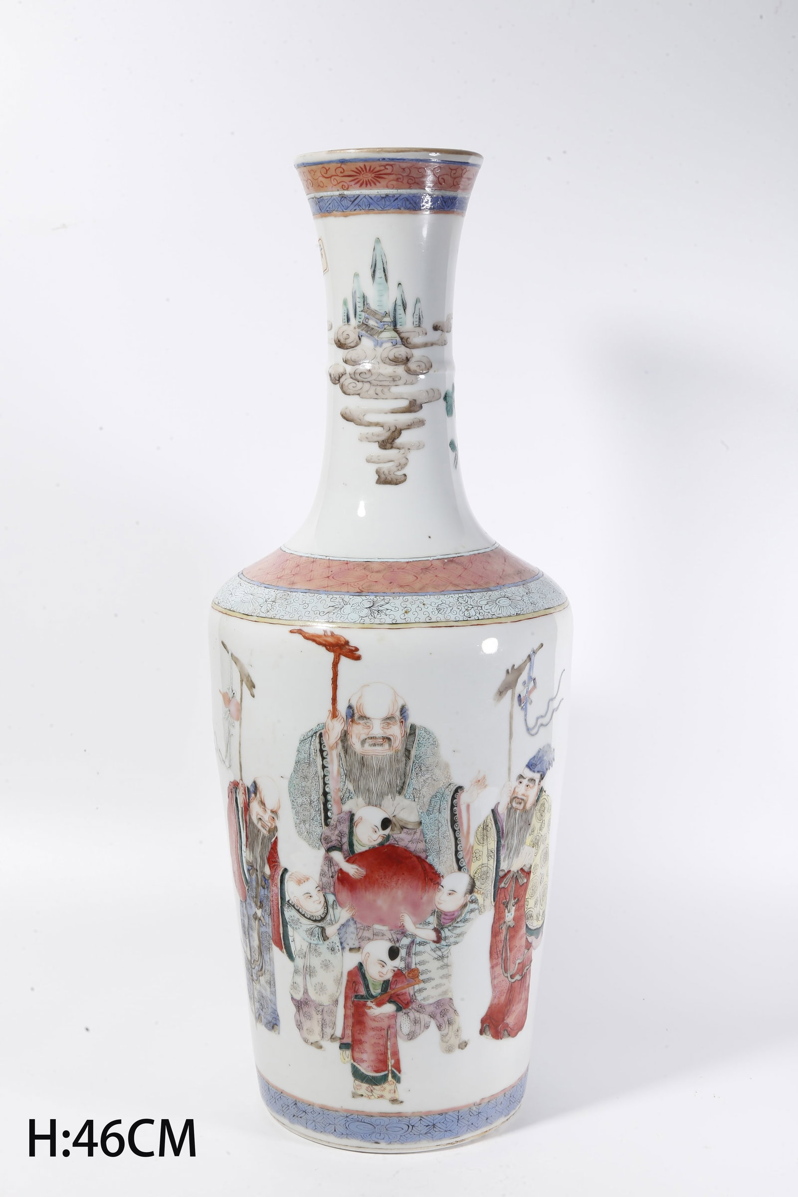 A FAMILLE ROSE FORTUNE LONGEVITY AND BLESSING PATTERN APPRECIATION VASE: Famille Rose Fortune Longevity and Blessing Pattern Appreciation Vase