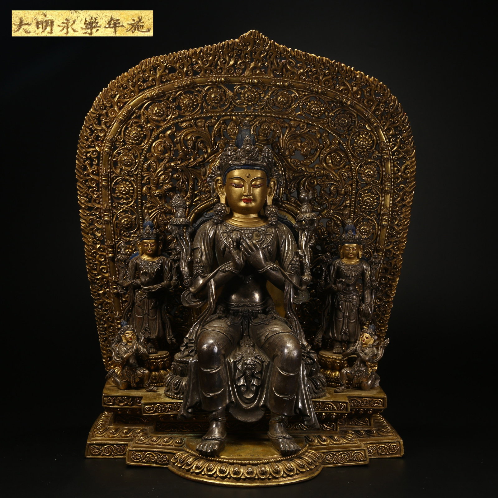 A SILVER STATUE OF MAITREYA BODHISATTVA: Silver statue of Maitreya Bodhisattva