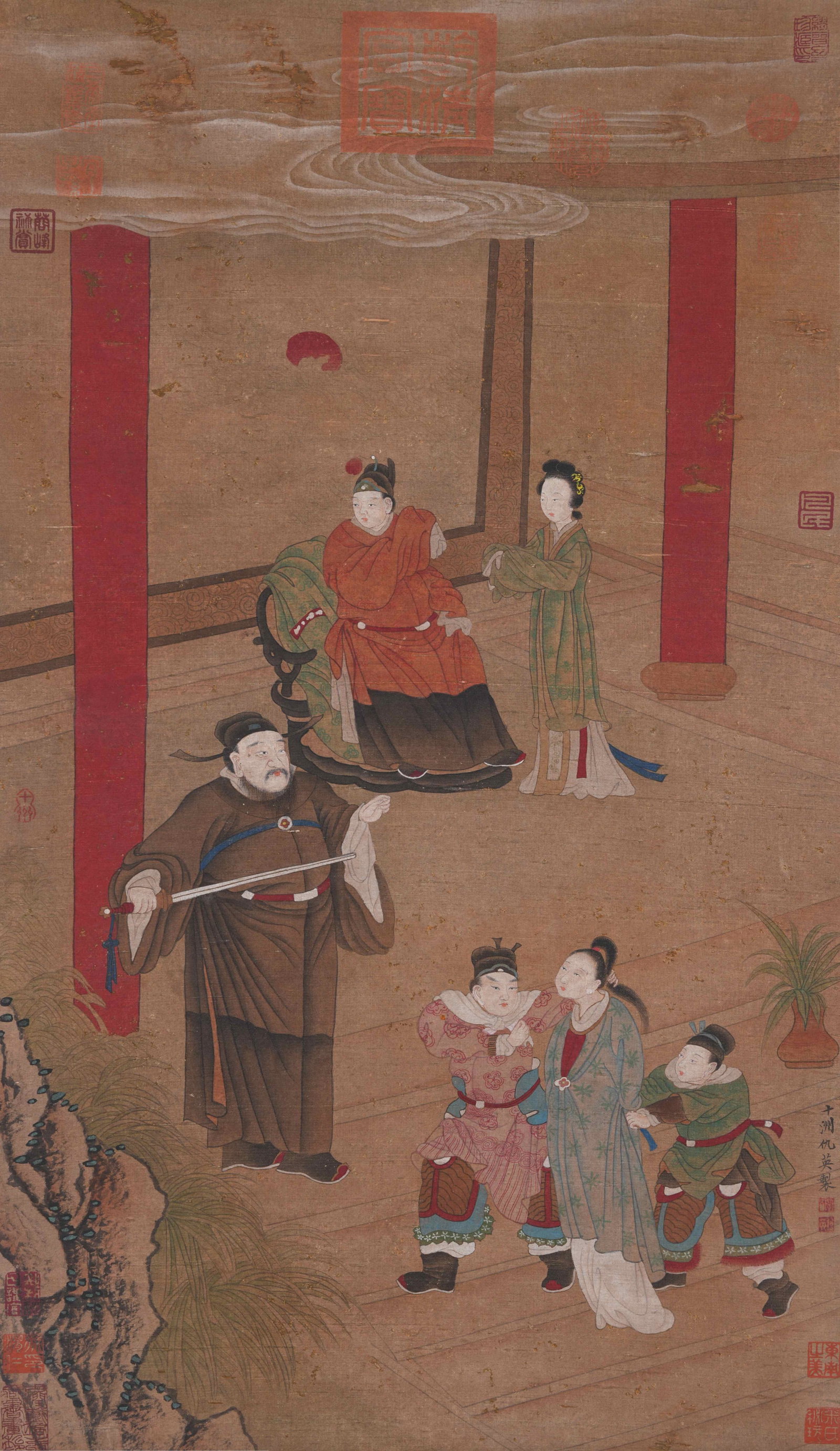 A FIGURE PAINTING ON SILK BY QIU YING.仇英: Figure Painting on Silk by Qiu Ying.仇英