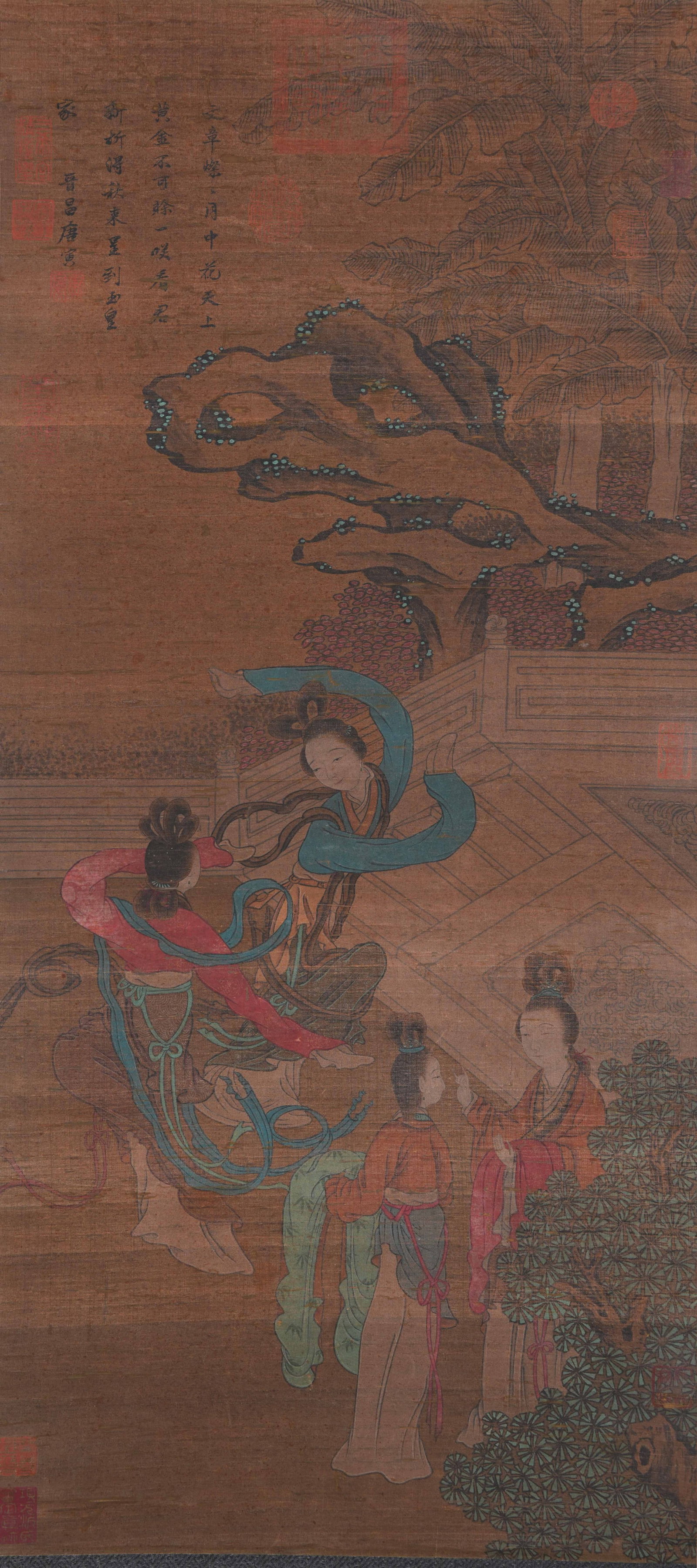 A DANCING LADY PAINTING ON SILK BY TANG BOHU.唐伯虎: Dancing Lady Painting on Silk by Tang Bohu.唐伯虎