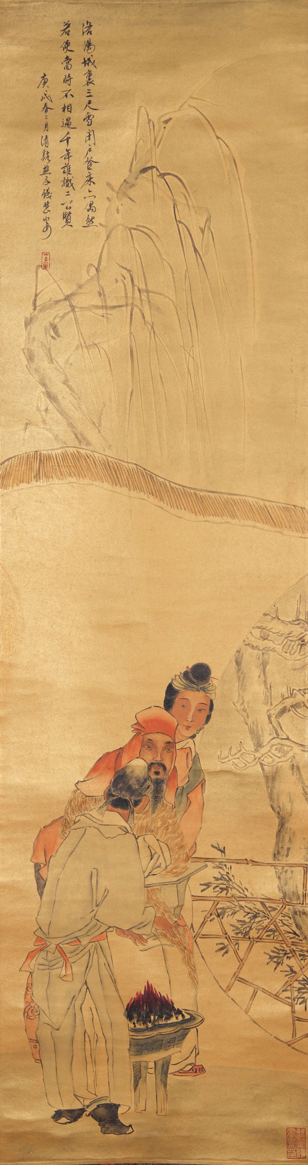 A FIGURE PAINTING ON PAPER BY QIAN HUIAN.錢慧安: Figure Painting on Paper by Qian Huian.錢慧安