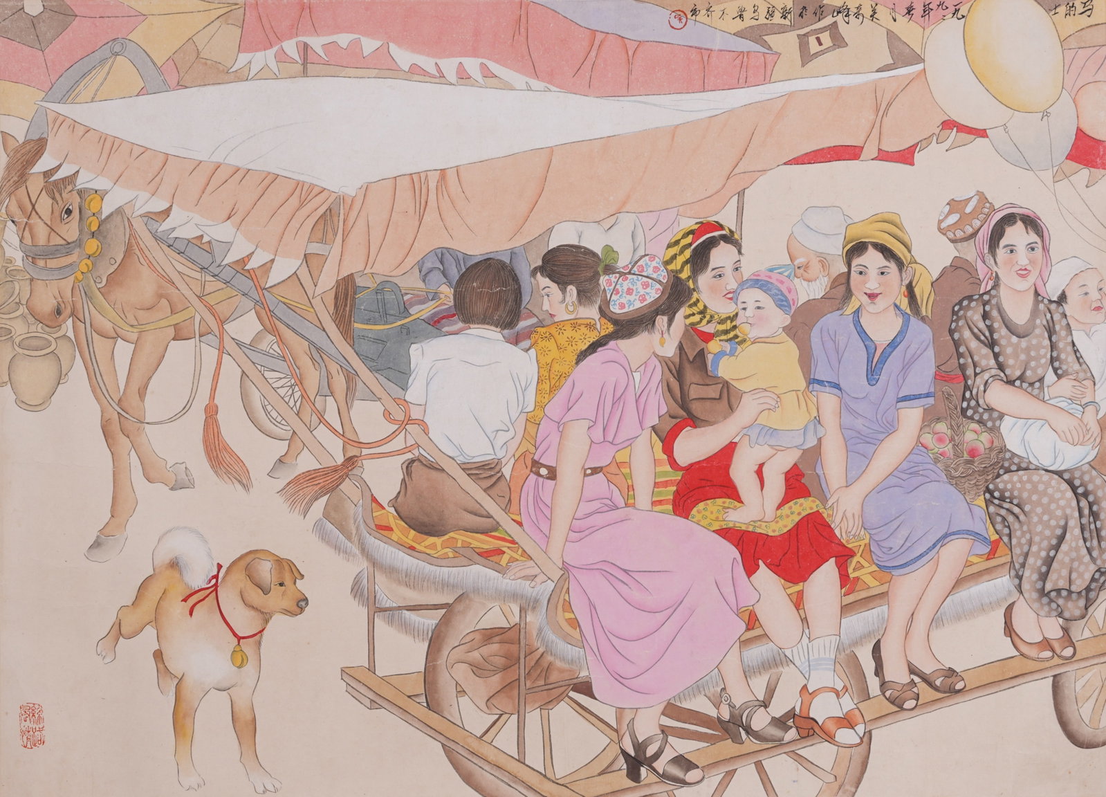 A NARRATIVE FIGURE PAINTING MOUNT ON PAPER BY WU QIFENG.吳奇峰: Narrative Figure Painting Mount on Paper by Wu Qifeng.吳奇峰