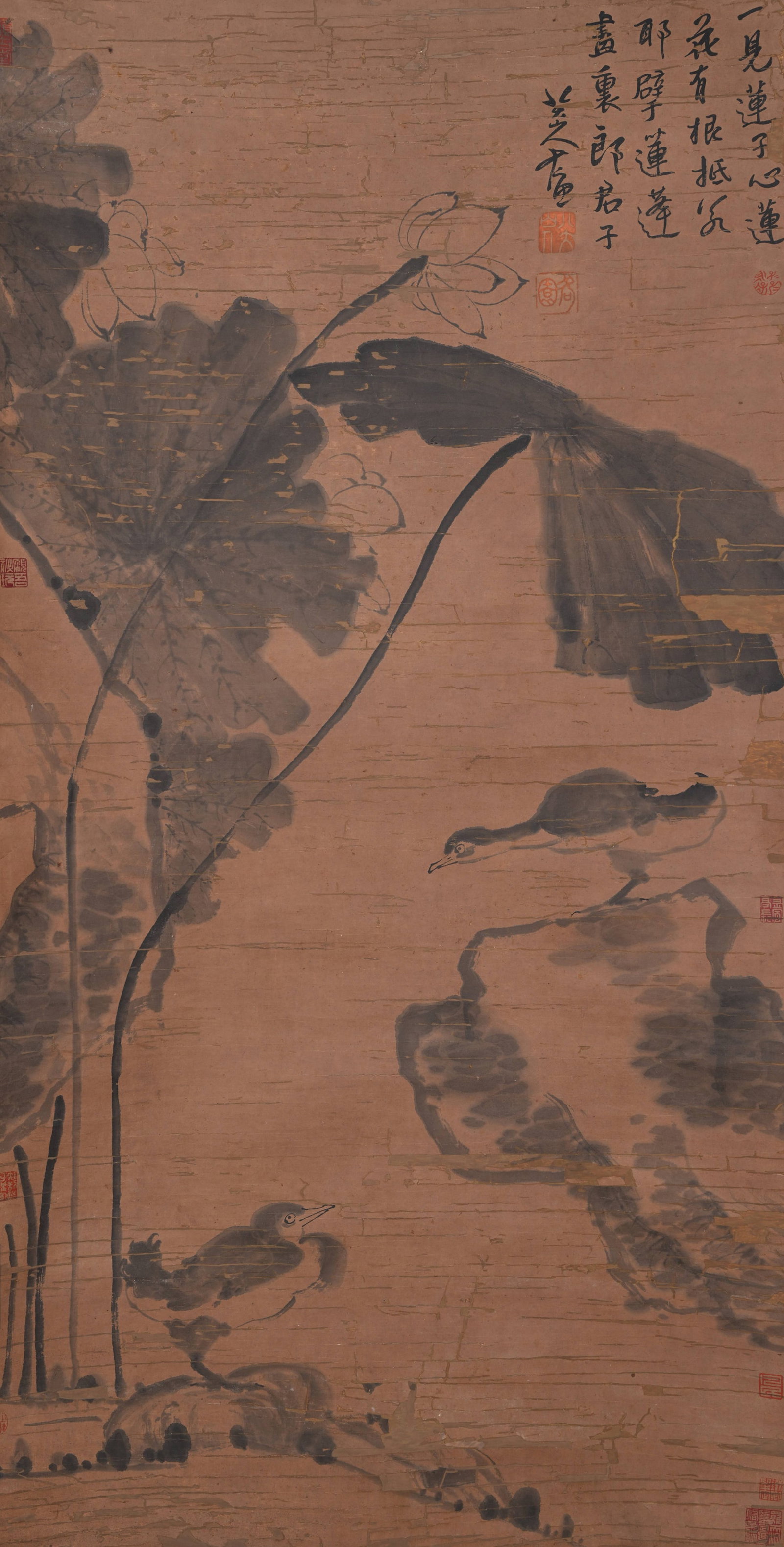A FLOWER AND BIRD PAINTING ON PAPER BY BADA SHANREN.八大山人: Flower and Bird Painting on Paper by Bada Shanren.八大山人