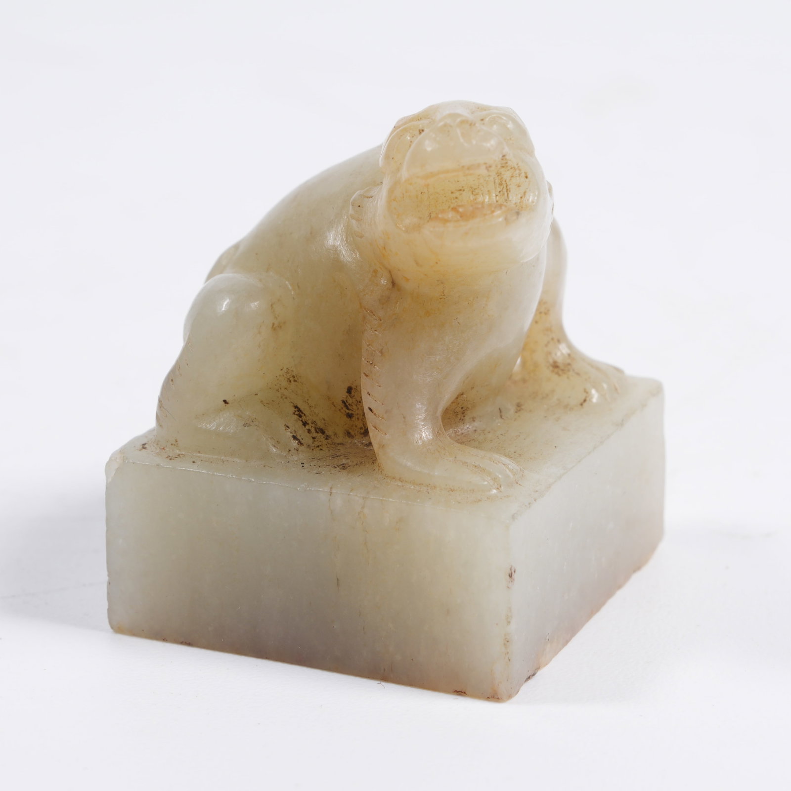 A HETIAN JADE SEAL WITH BEAST KNOB: Hetian Jade Seal with Beast Knob