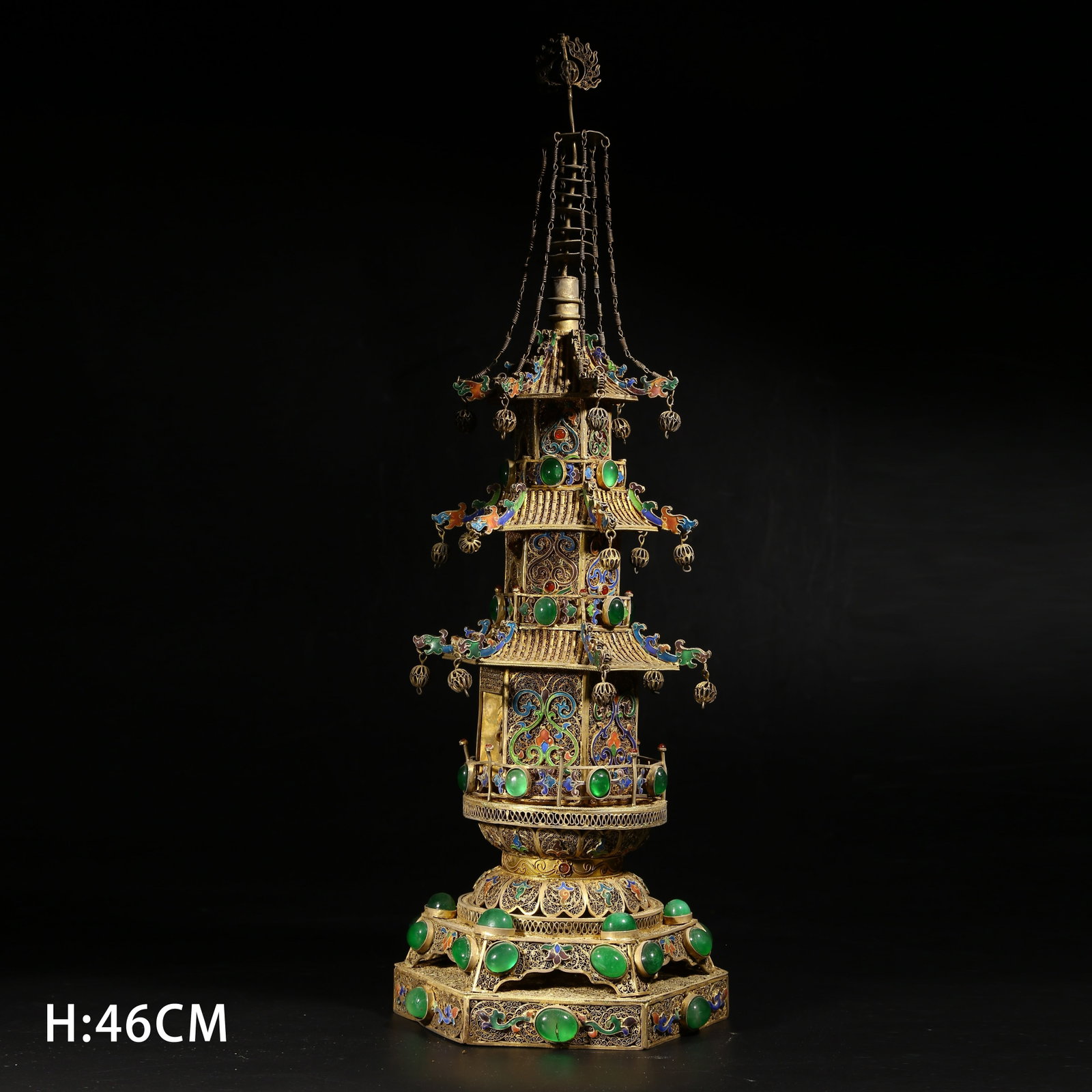 A GILDED SILVER FILIGREE STUPA (1 of 10)