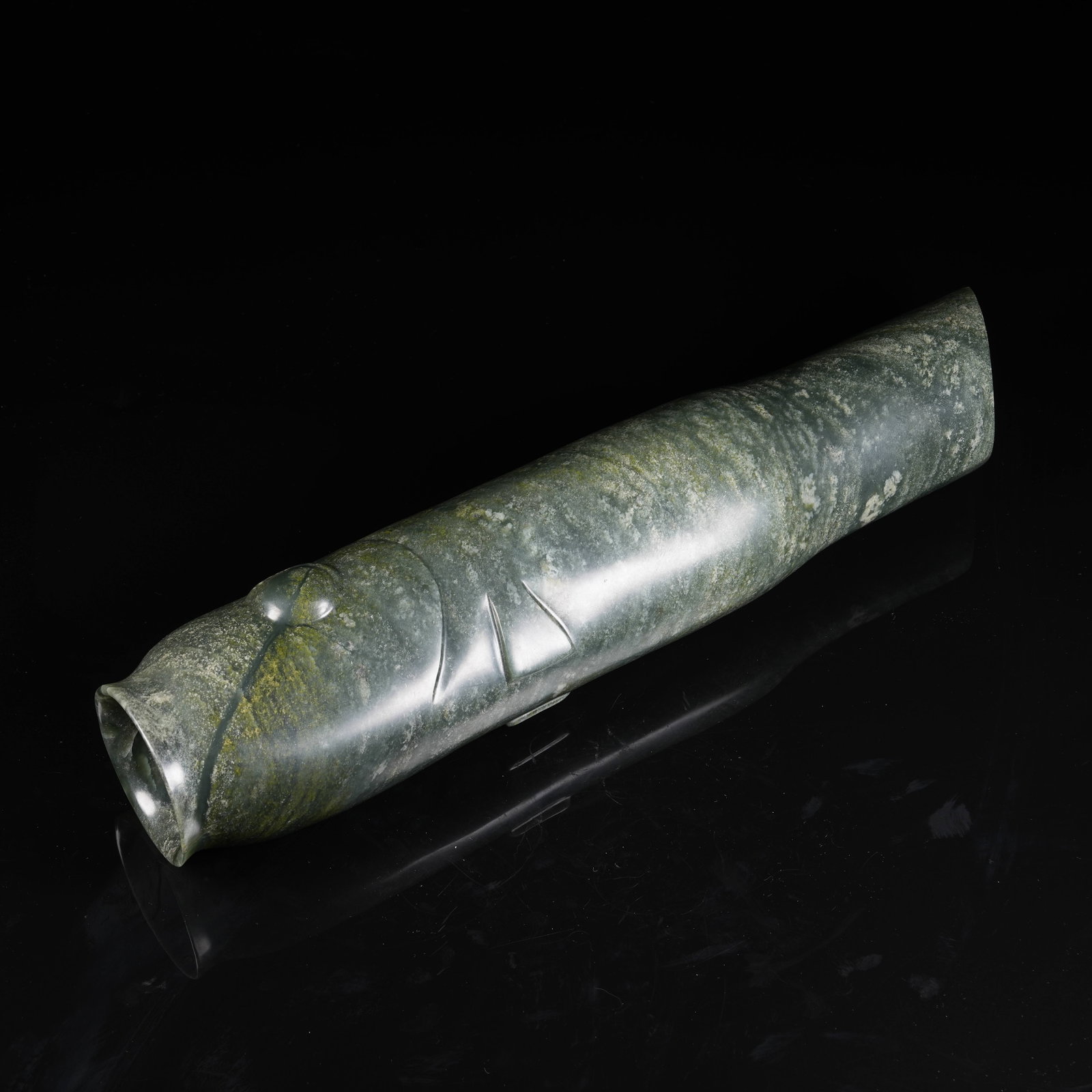 A ARCHAIC JADE FISH-SHAPED CONG: Archaic Jade Fish-shaped Cong