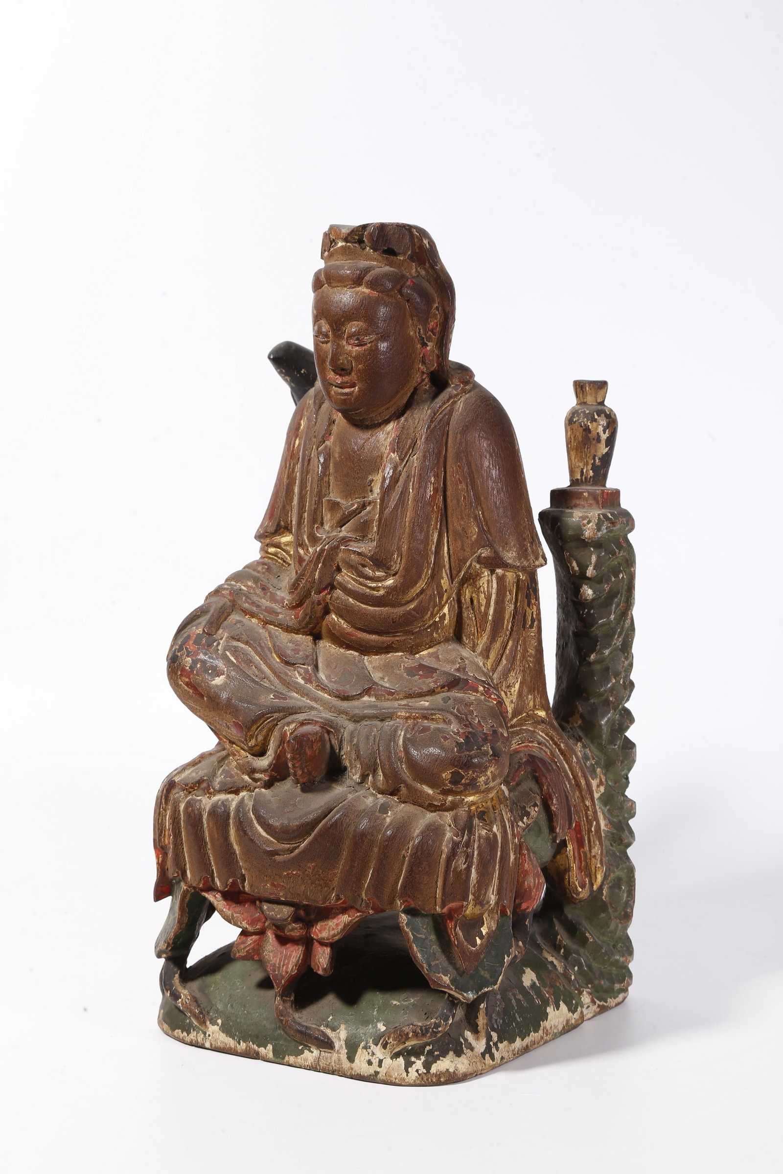 A PAINTED WOODEN STATUE OF GUANYIN BODHISATTVA (1 of 10)