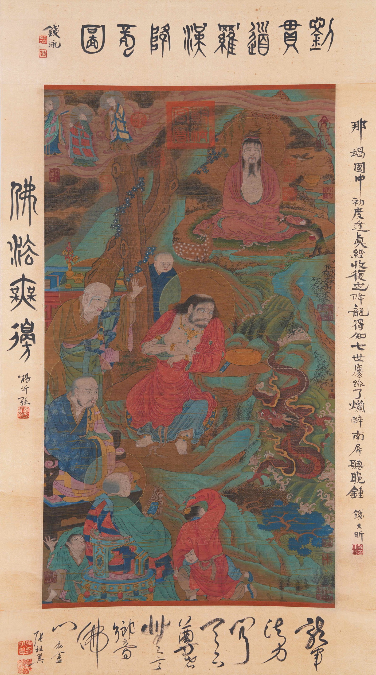 A ARHAT PAINTING ON SILK BY LIU GUANDAO.劉貫道: Arhat Painting on Silk by Liu Guandao.劉貫道