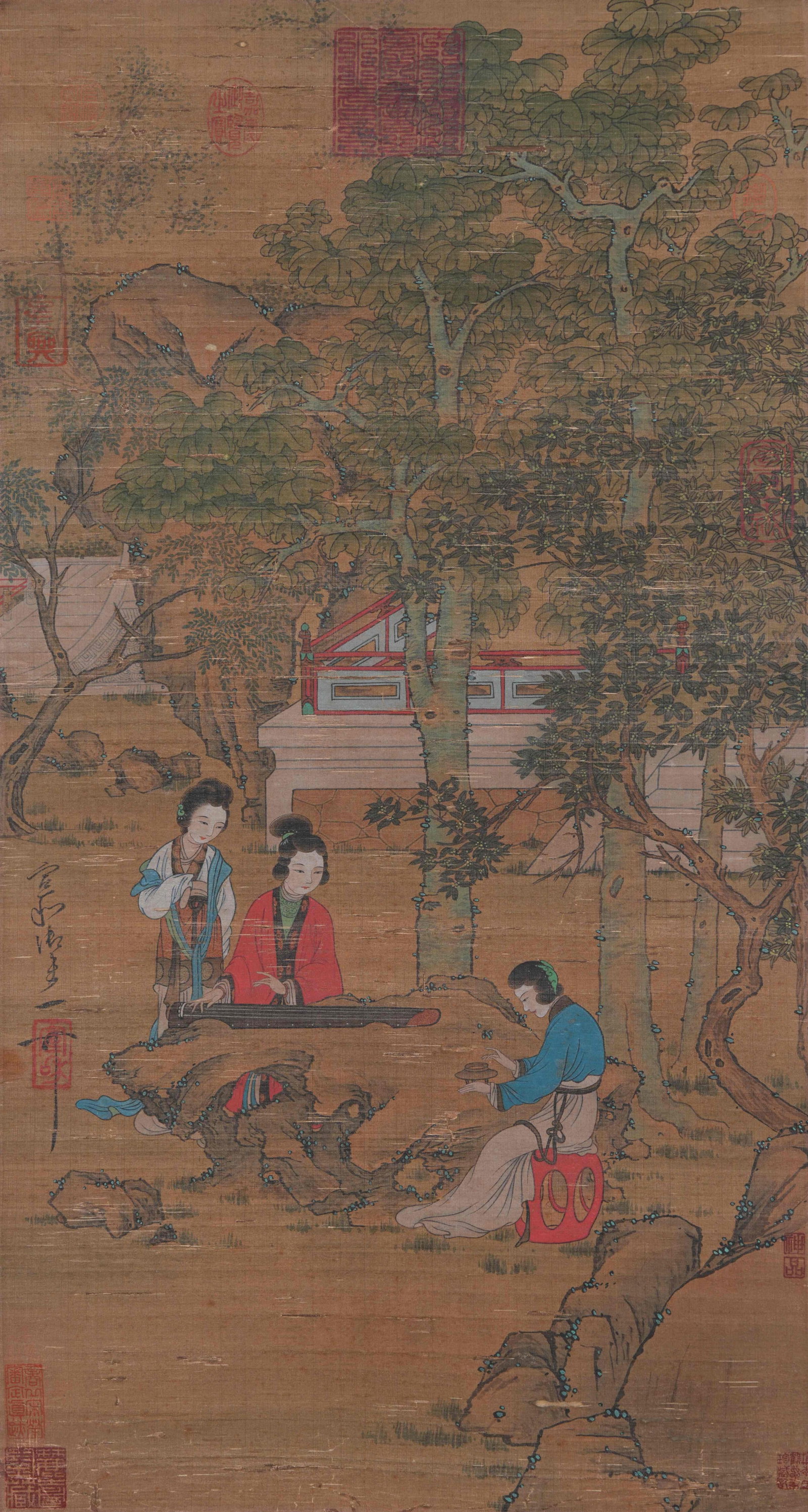 A BEAUTY PAINTING ON SILK BY EMPEROR HUIZONG OF SONG.宋徽宗: Beauty Painting on Silk by Emperor Huizong of Song.宋徽宗