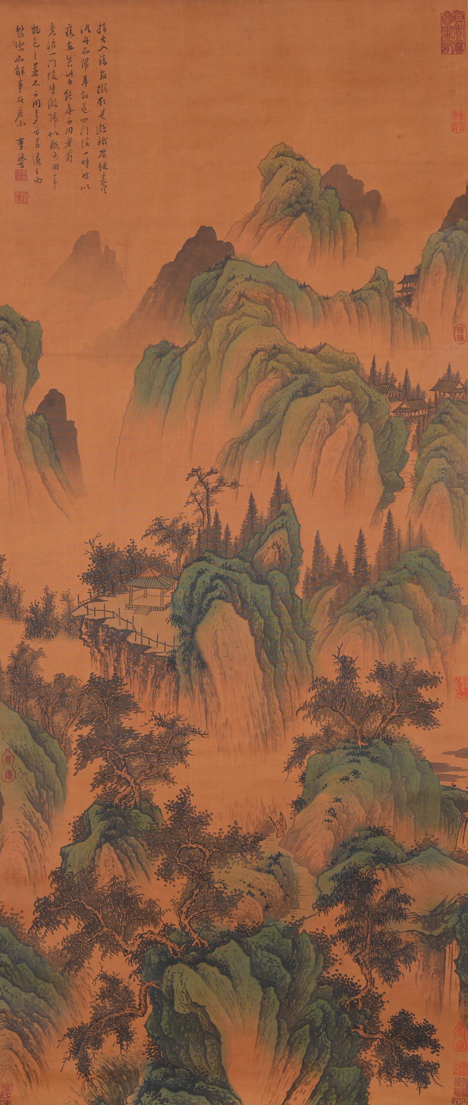 A LANDSCAPE PAINTING ON SILK BY LI LIUFANG.李流芳: Landscape Painting on Silk by Li Liufang.李流芳