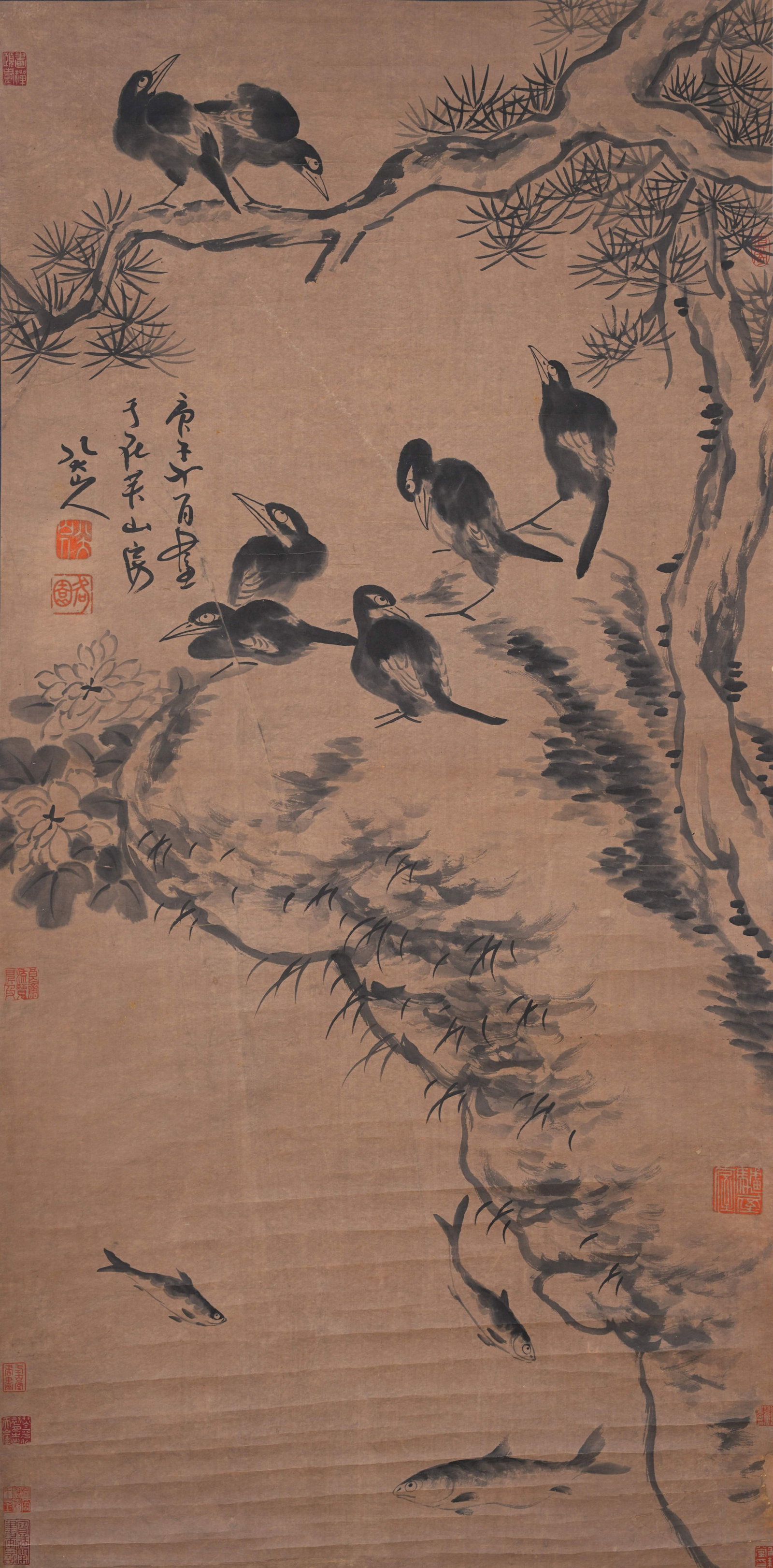 A FLOWER AND BIRD PAINTING ON PAPER BY BADA SHANREN.八大山人: Flower and Bird Painting on Paper by Bada Shanren.八大山人