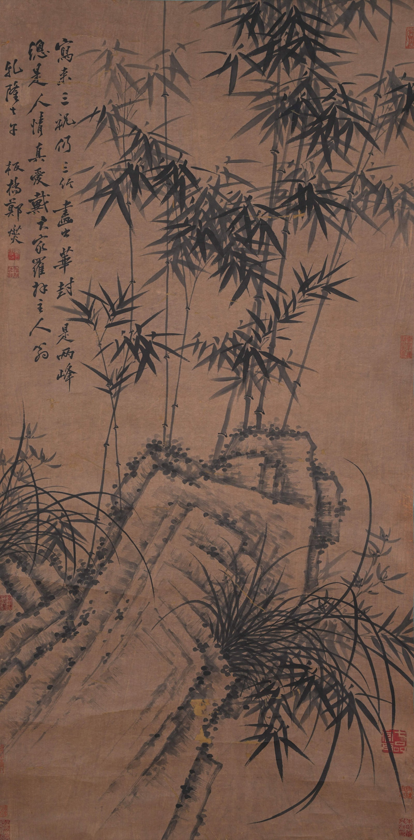 A BAMBOO AND ROCK PAINTING ON PAPER BY ZHENG BANQIAO.鄭板橋: Bamboo and Rock Painting on Paper by Zheng Banqiao.鄭板橋