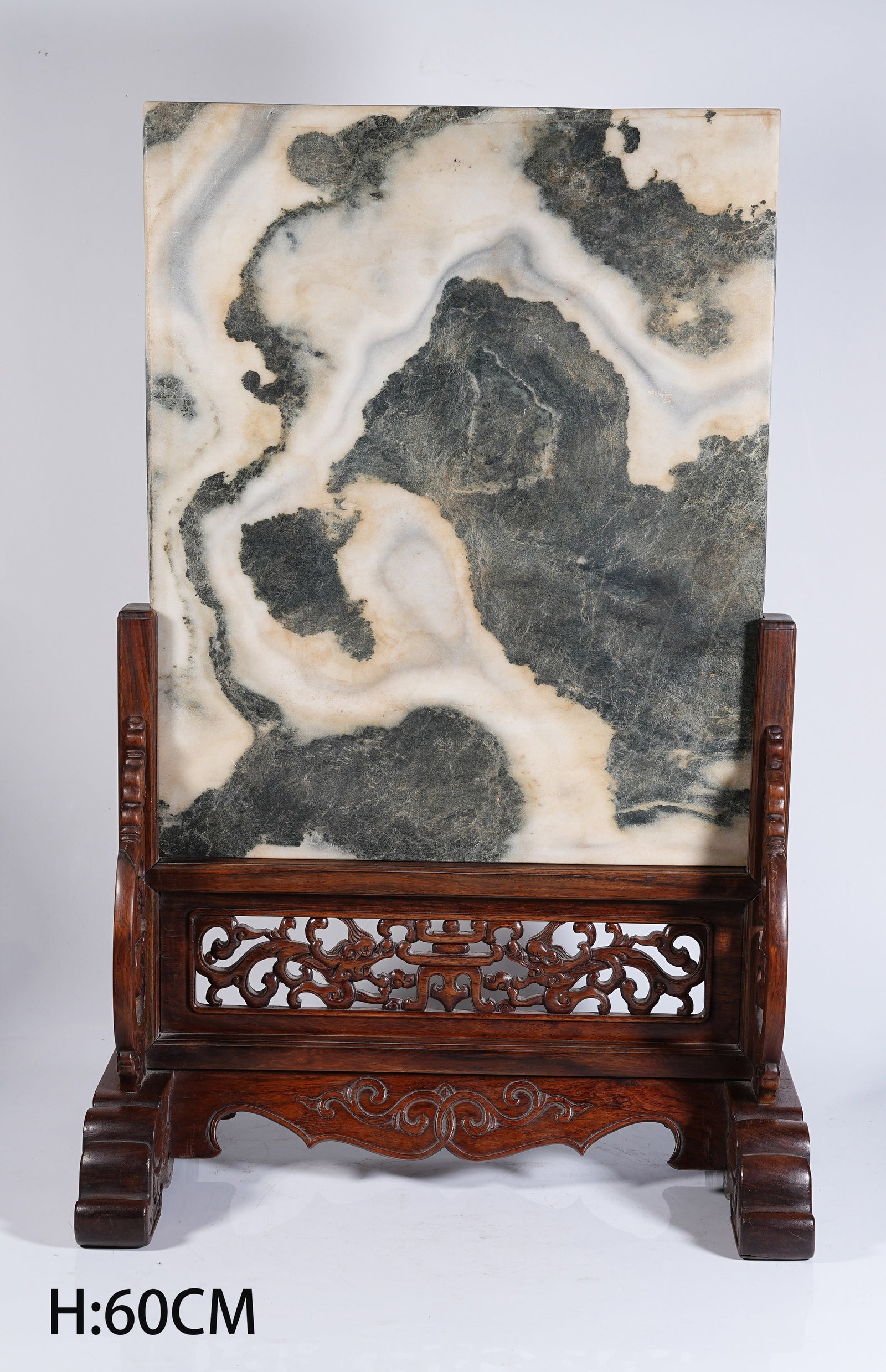 A HUANGHUALI WOOD SCREEN INLAID CLOUD STONE (1 of 8)
