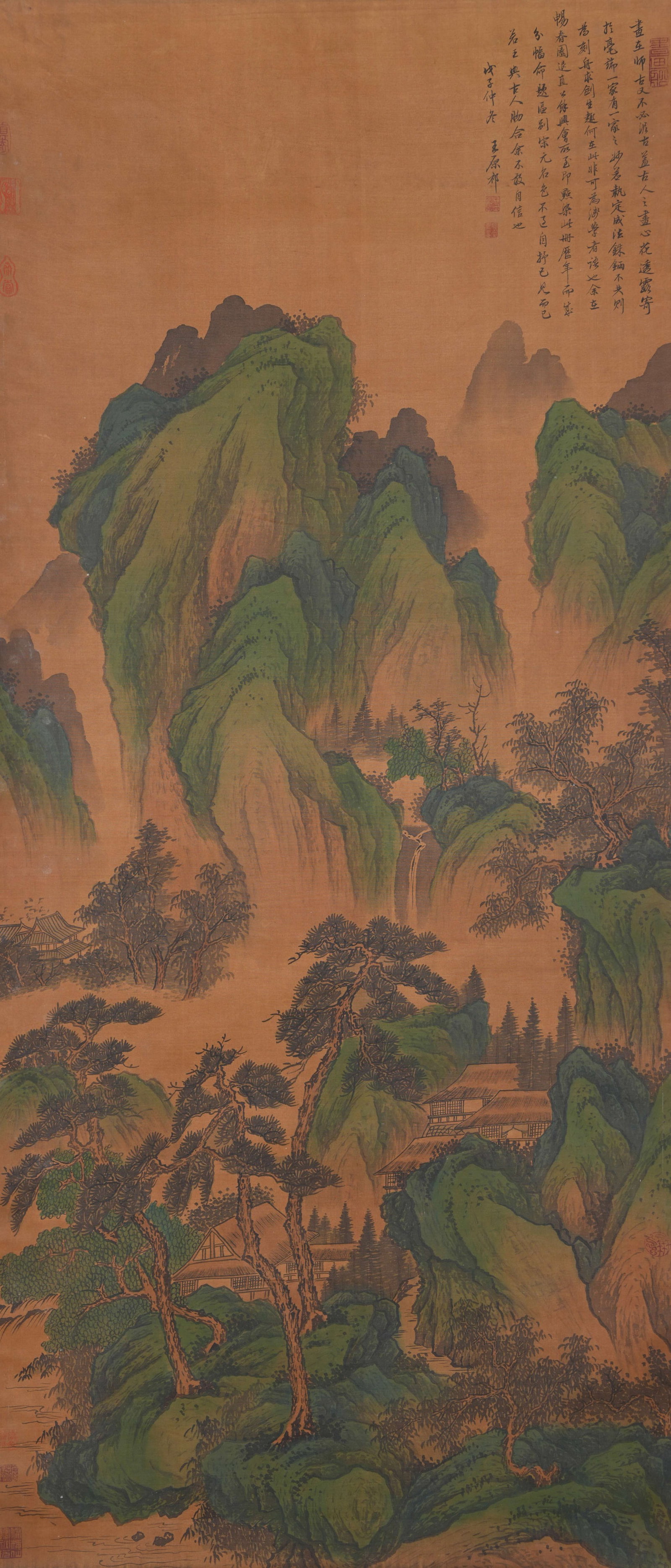 A LANDSCAPE PAINTING ON SILK BY WANG YUANQI.王原祁: Landscape Painting on Silk by Wang Yuanqi.王原祁