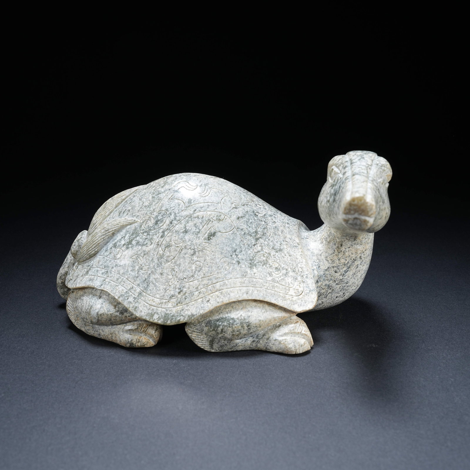 A ANCIENT JADE TURTLE-HEADED AUSPICIOUS BEAST ORNAMENT (1 of 8)
