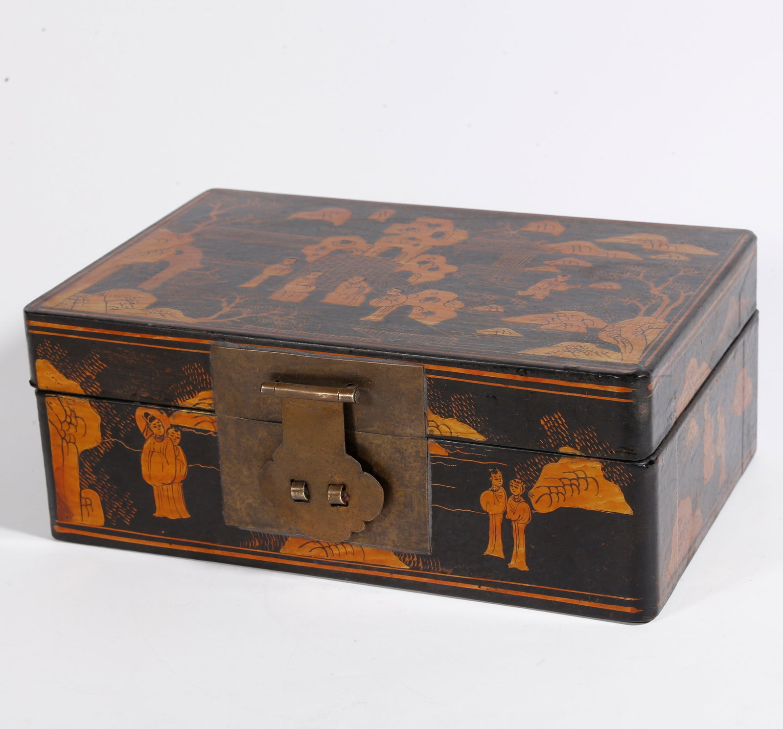 A GILT LACQUER COVERED BOX WITH FIGURE STORY PATTERN (1 of 10)