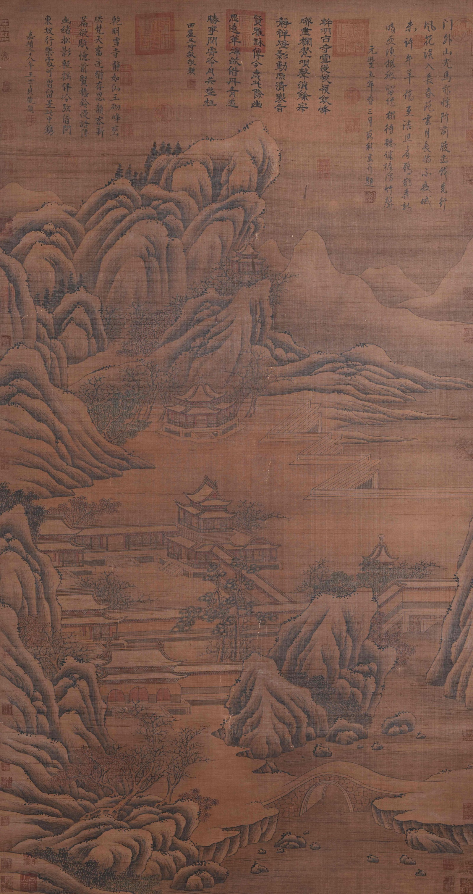 A LANDSCAPE AND PAVILION PAINTING ON SILK BY SU SHI.蘇軾: Landscape and Pavilion Painting on Silk by Su Shi.蘇軾