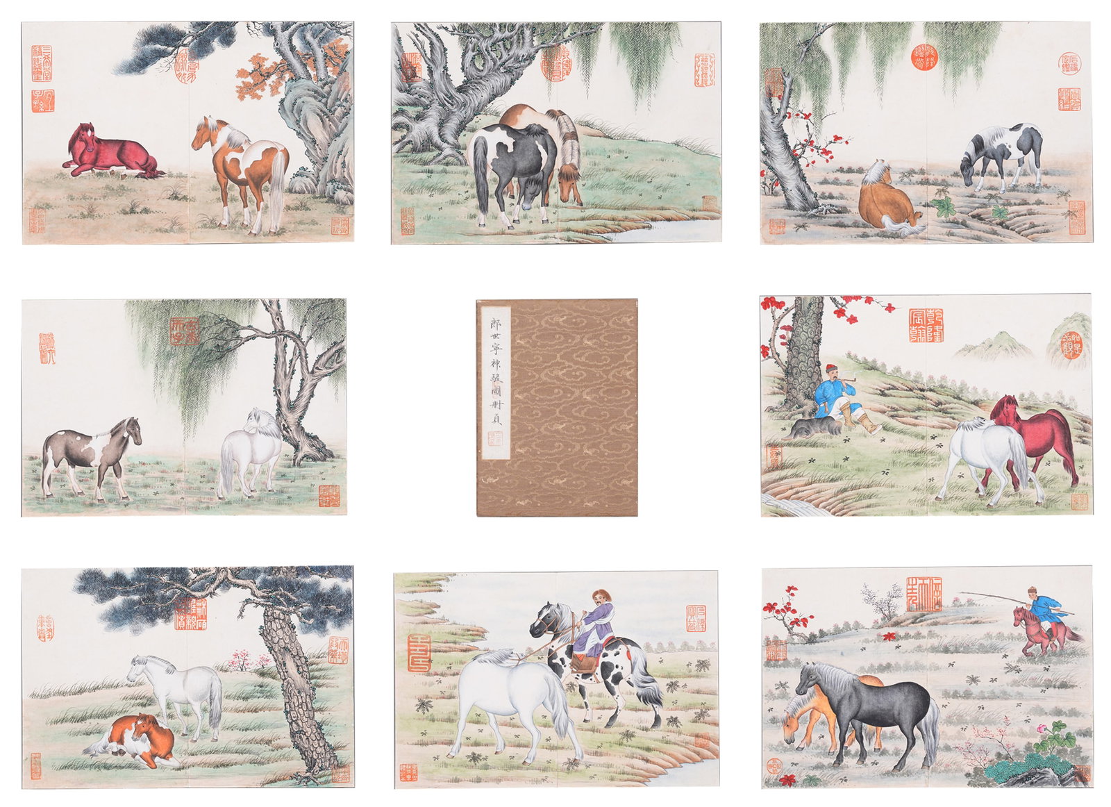 A ALBUM OF DIVINE STEED PAINTINGS ON PAPER BY GIUSEPPE CASTIGLIONE (11 LEAVES).郎世 (1 of 13)