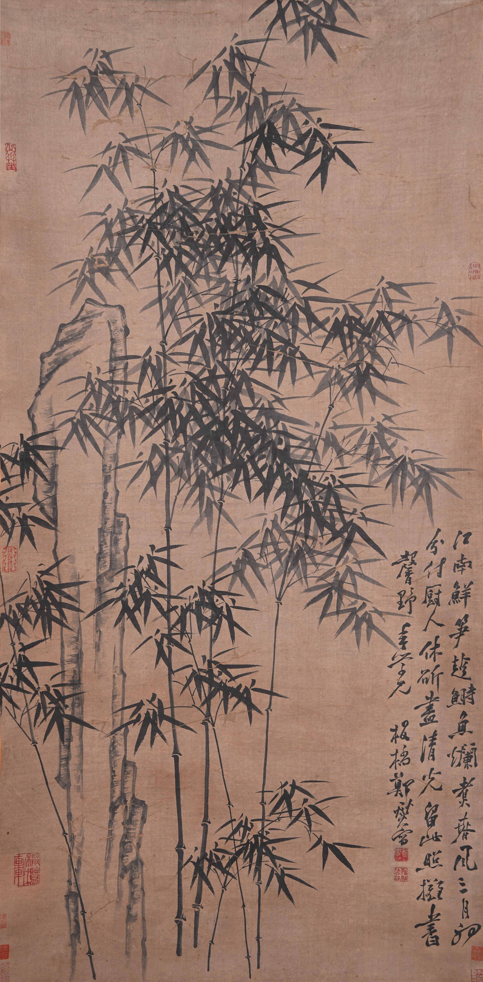 A BAMBOO AND ROCK PAINTING ON PAPER BY ZHENG BANQIAO.鄭板橋: Bamboo and Rock Painting on Paper by Zheng Banqiao.鄭板橋