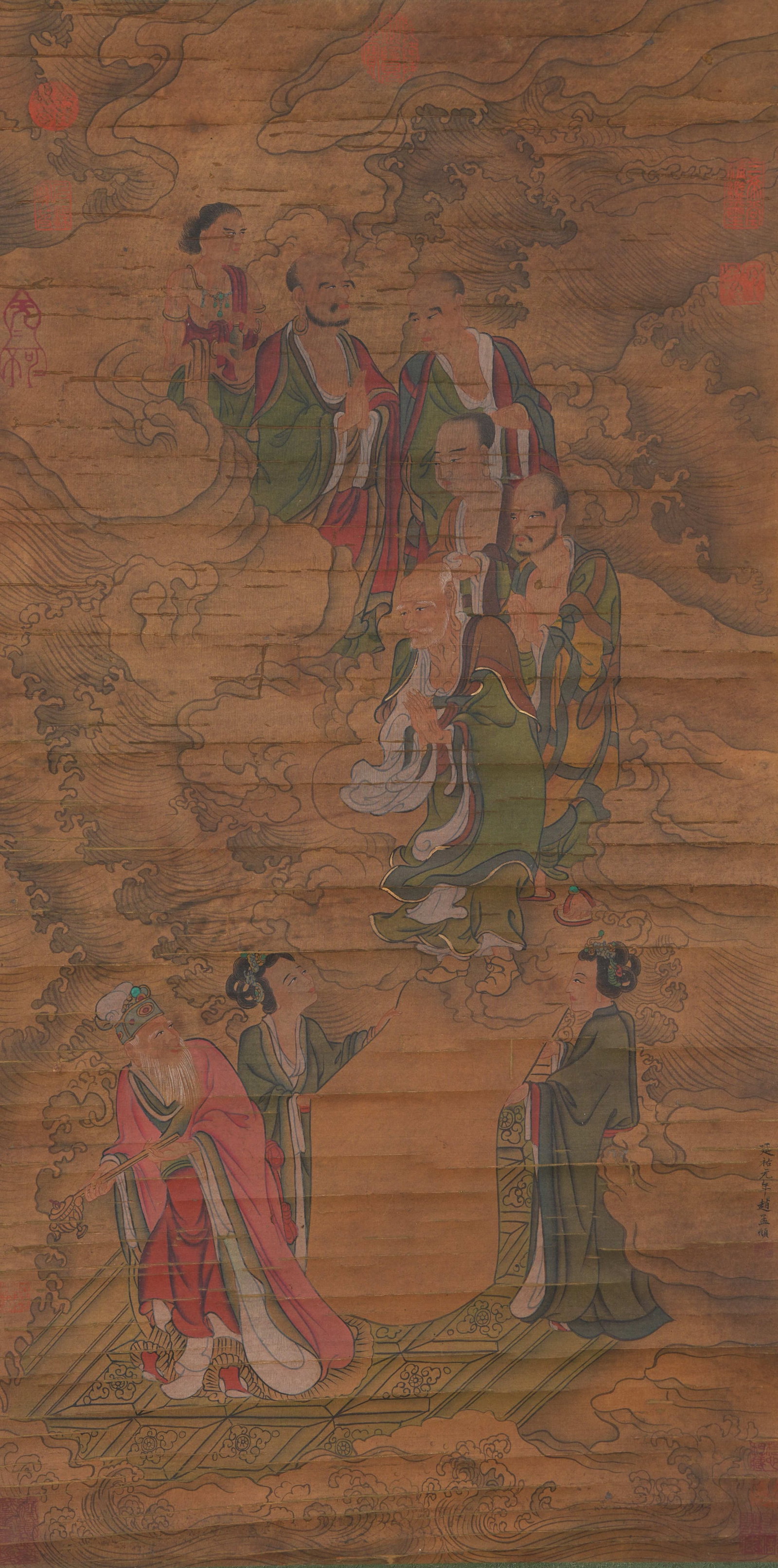 A ARHAT PAINTING ON SILK BY ZHAO MENGFU.趙孟頫: Arhat Painting on Silk by Zhao Mengfu.趙孟頫