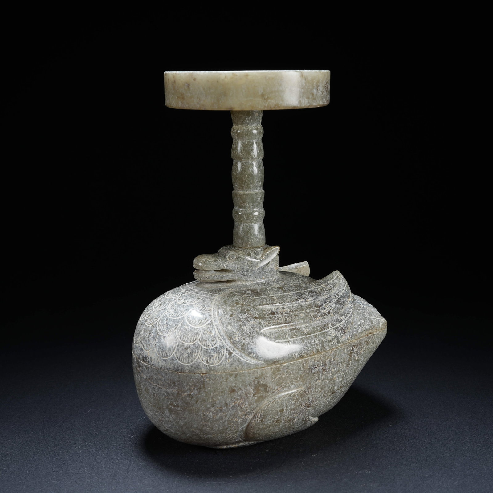 A ANCIENT JADE FOUR-PIECE PHOENIX CANDLESTICK SET: Ancient Jade Four-piece Phoenix Candlestick Set