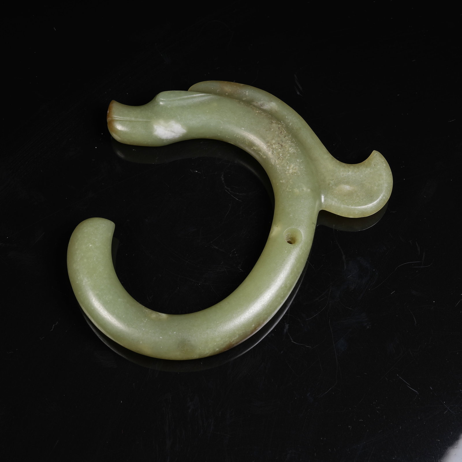 A ARCHAIC JADE C-DRAGON PENDANT: Archaic Jade C-Dragon Pendant