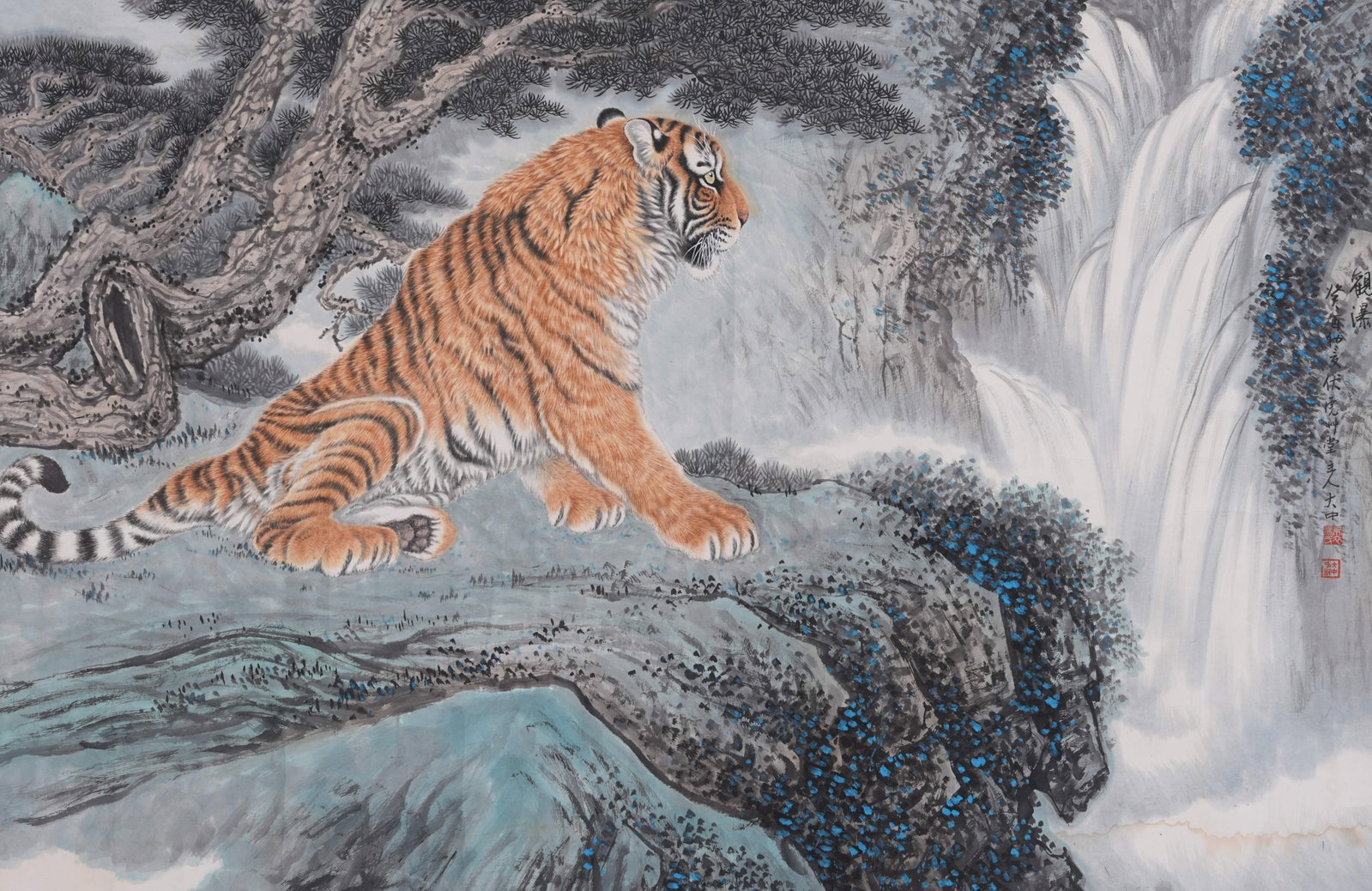 A TIGER PAINTING MOUNT ON PAPER BY FENG DAZHONG.馮大中 (1 of 8)