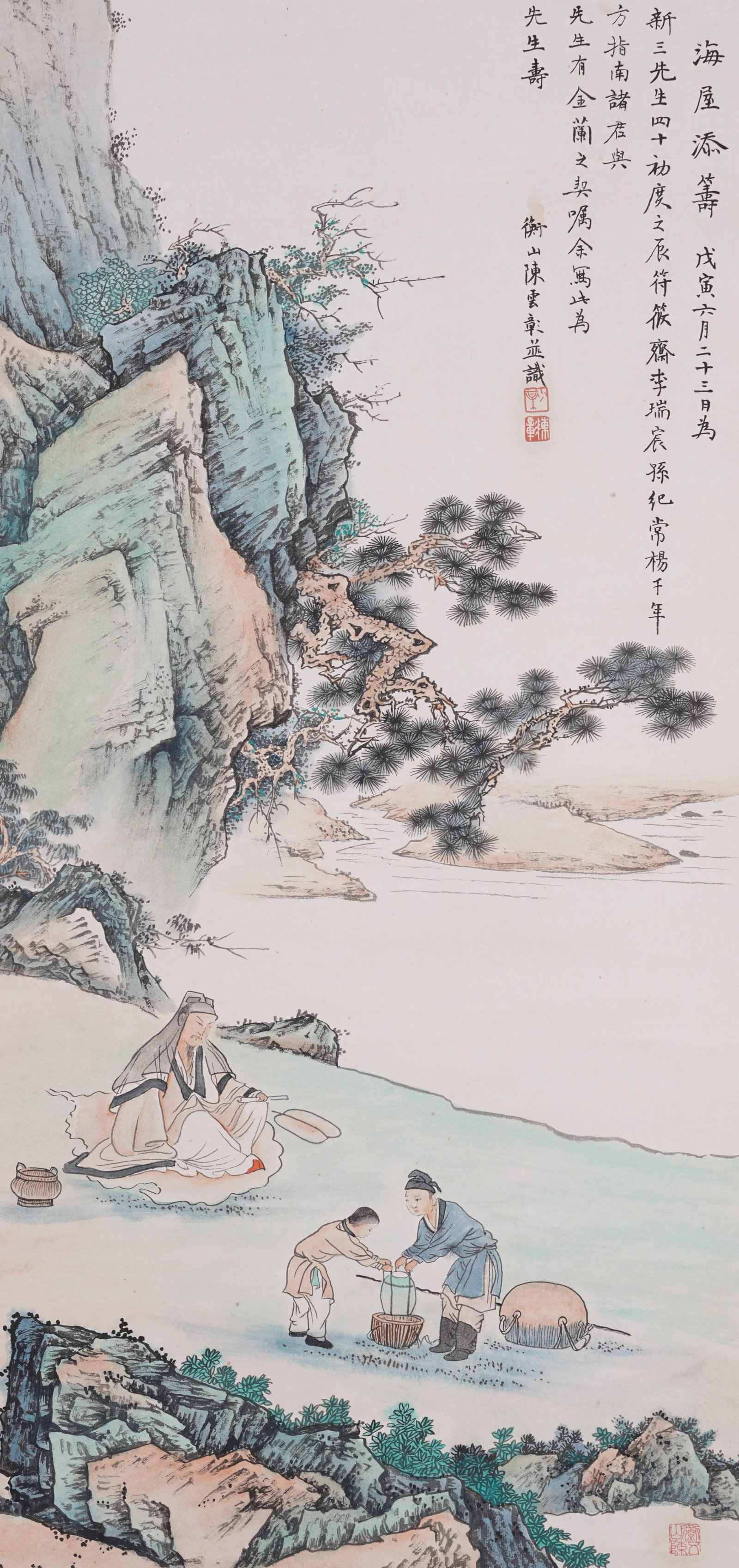 A LANDSCAPE AND FIGURE PAINTING ON PAPER BY CHEN SHAOMEI.陳少梅: Landscape and Figure Painting on Paper by Chen Shaomei.陳少梅