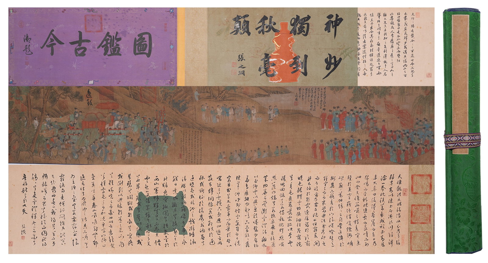 A HAND SCROLL OF FIGURES ON SILK BY GU KAIZHI.顧愷之: Hand Scroll of Figures on Silk by Gu Kaizhi.顧愷之