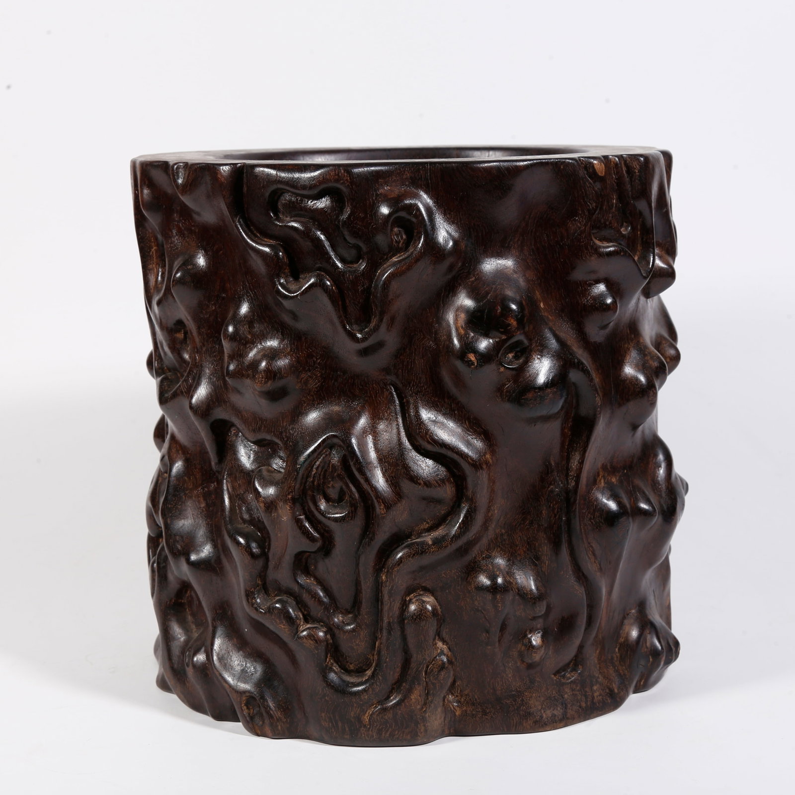 A ZITAN WOOD BURL-SHAPED BRUSH POT: Zitan Wood Burl-shaped Brush Pot