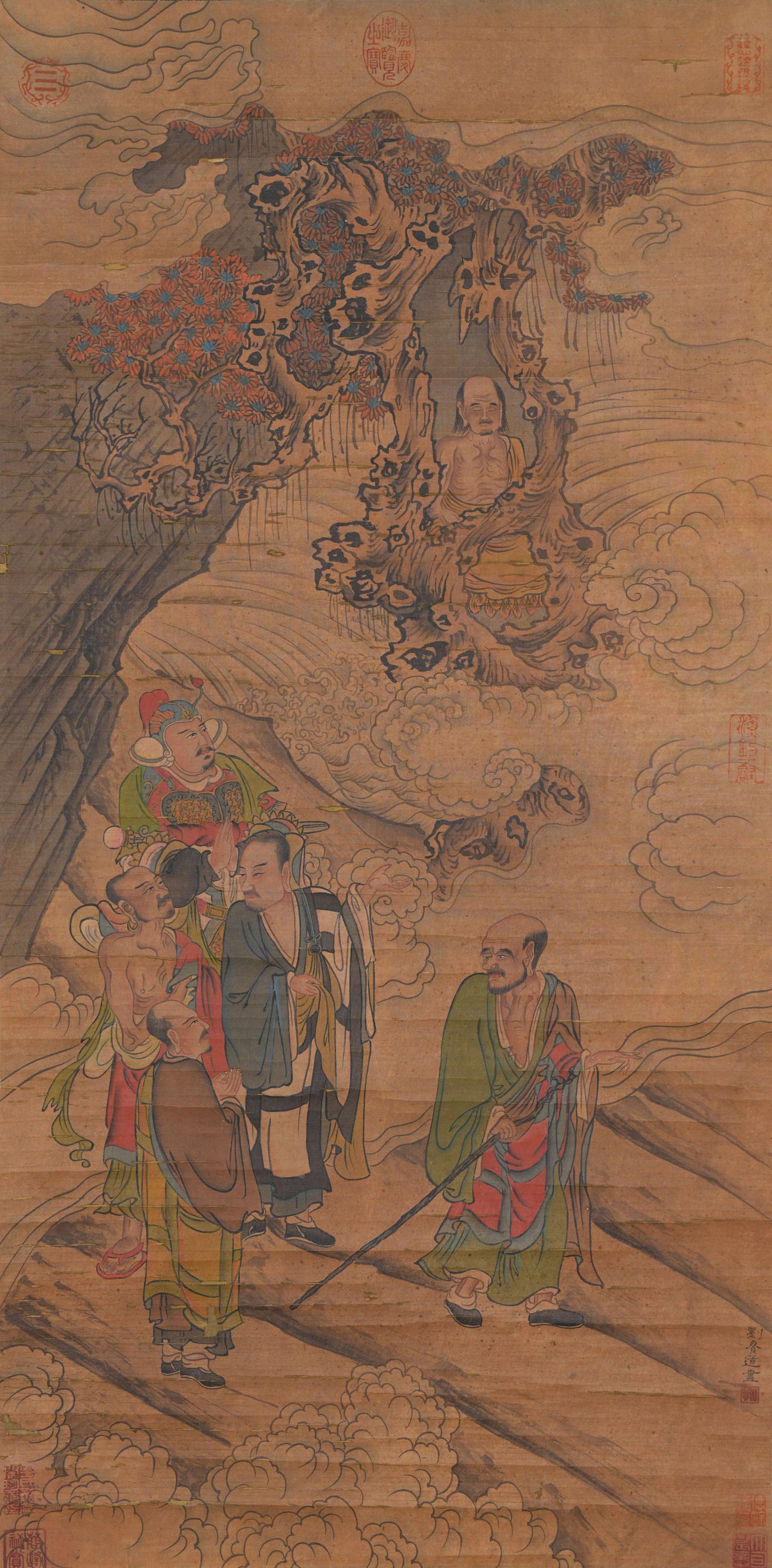 A ARHAT PAINTING ON SILK BY LIU GUANDAO.劉貫道: Arhat Painting on Silk by Liu Guandao.劉貫道