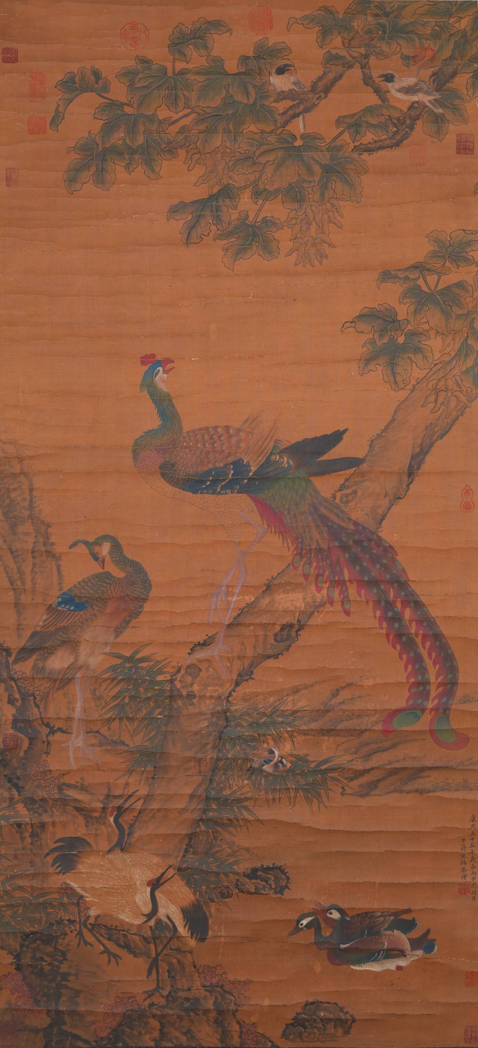 A FIVE BIRDS PAINTING ON SILK BY JIANG TINGXI.蔣廷錫 (1 of 11)