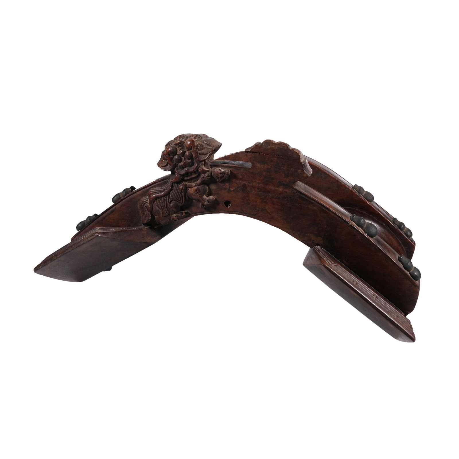 A HUANGHUALI WOOD SADDLE WITH AUSPICIOUS BEAST PATTERN: Huanghuali Wood Saddle with Auspicious Beast Pattern