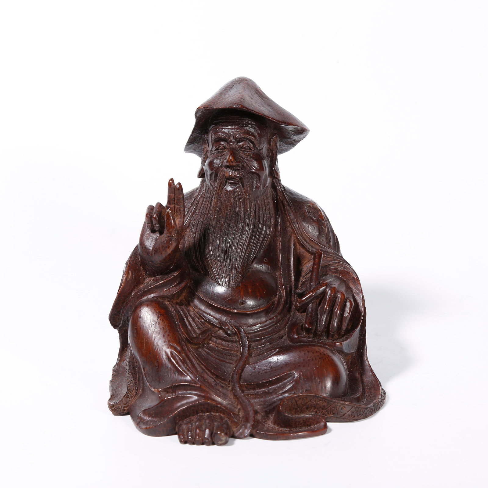 A BAMBOO ROOT CARVED GOD OF LONGEVITY STATUE (1 of 9)