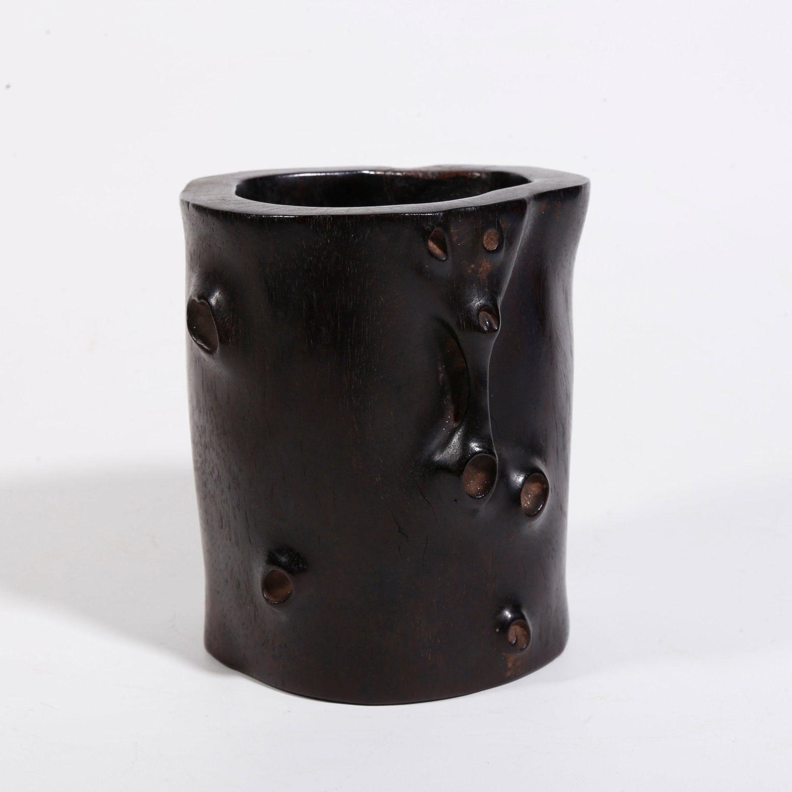 A ZITAN WOOD BURL-SHAPED BRUSH POT: Zitan Wood Burl-shaped Brush Pot