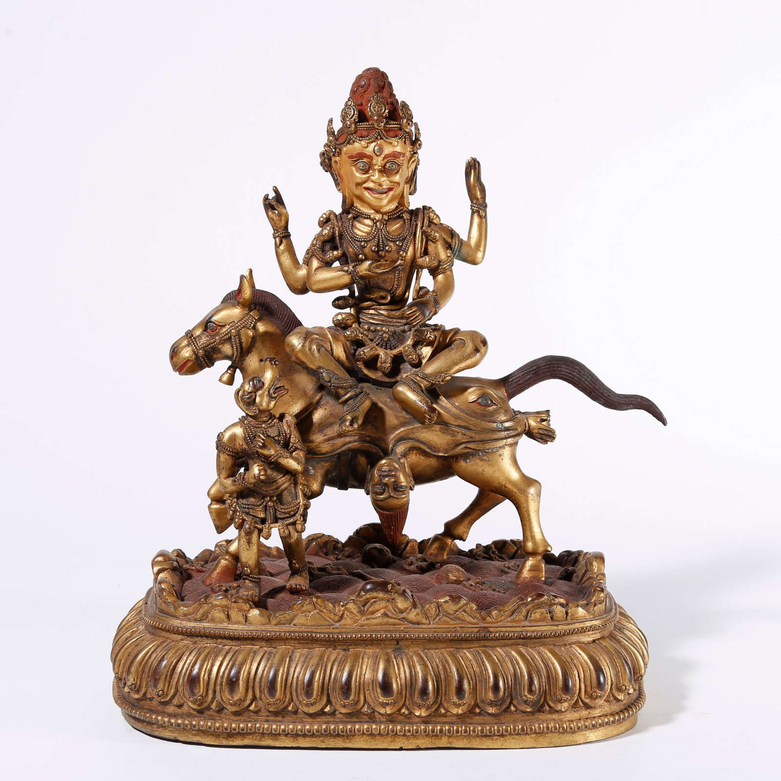 A GILT BRONZE PALDEN LHAMO STATUE: Gilt Bronze Palden Lhamo Statue