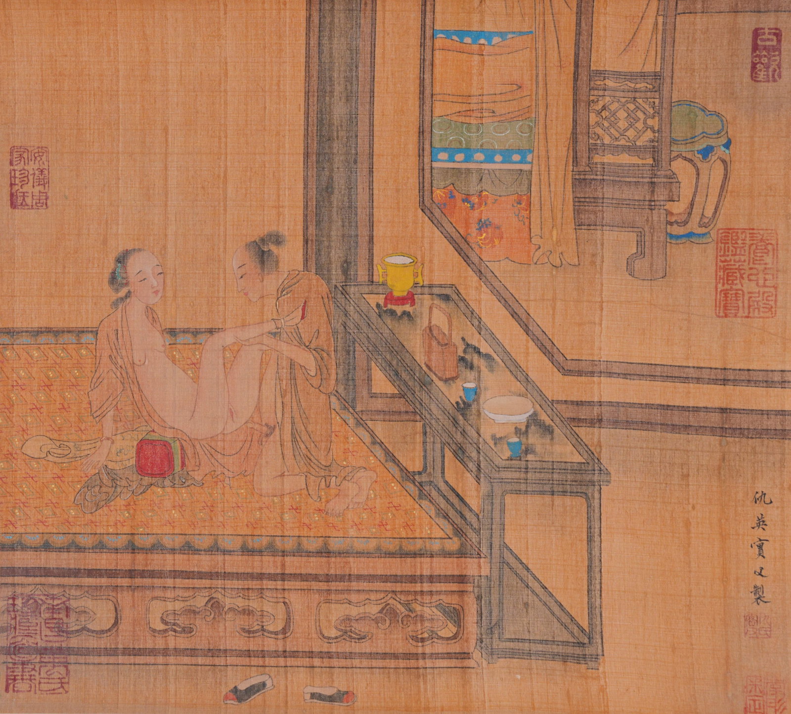 A EROTIC PAINTING ON SILK BY QIU YING.仇英: Erotic Painting on Silk by Qiu Ying.仇英