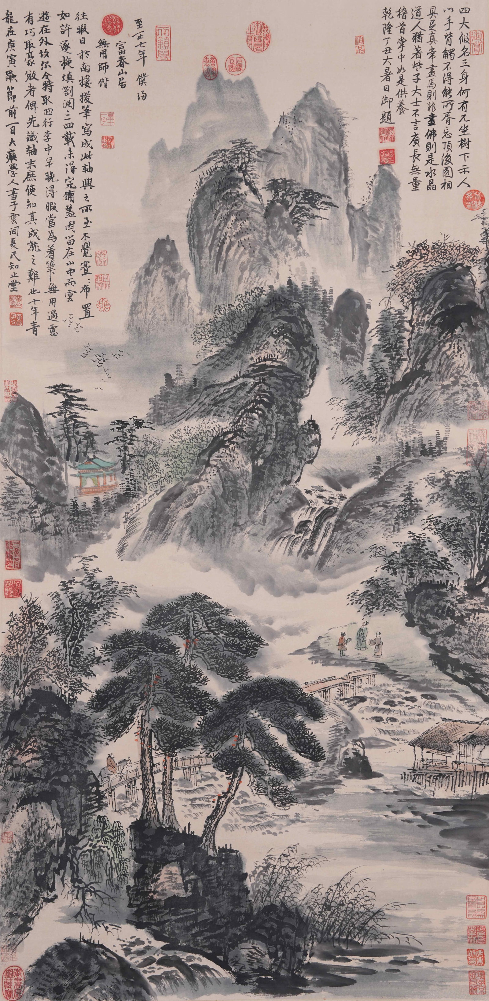 A DWELLING IN THE FUCHUN MOUNTAINS PAINTING ON PAPER BY HUANG GONGWANG.黃公望: Dwelling in the Fuchun Mountains Painting on Paper by Huang Gongwang.黃公望